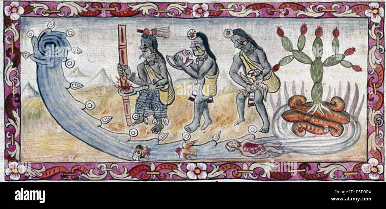 N/A. Englisch: Im Jahr 1499, die Azteken Rituale durchgeführt, darunter ein Kind Opfer, die zornigen Götter, die ihr Kapital überflutet hatte zu beschwichtigen, Tenochtitlan. 1500. Diego Duran 157 aztekische Ritual für Überschwemmungen Stockfoto