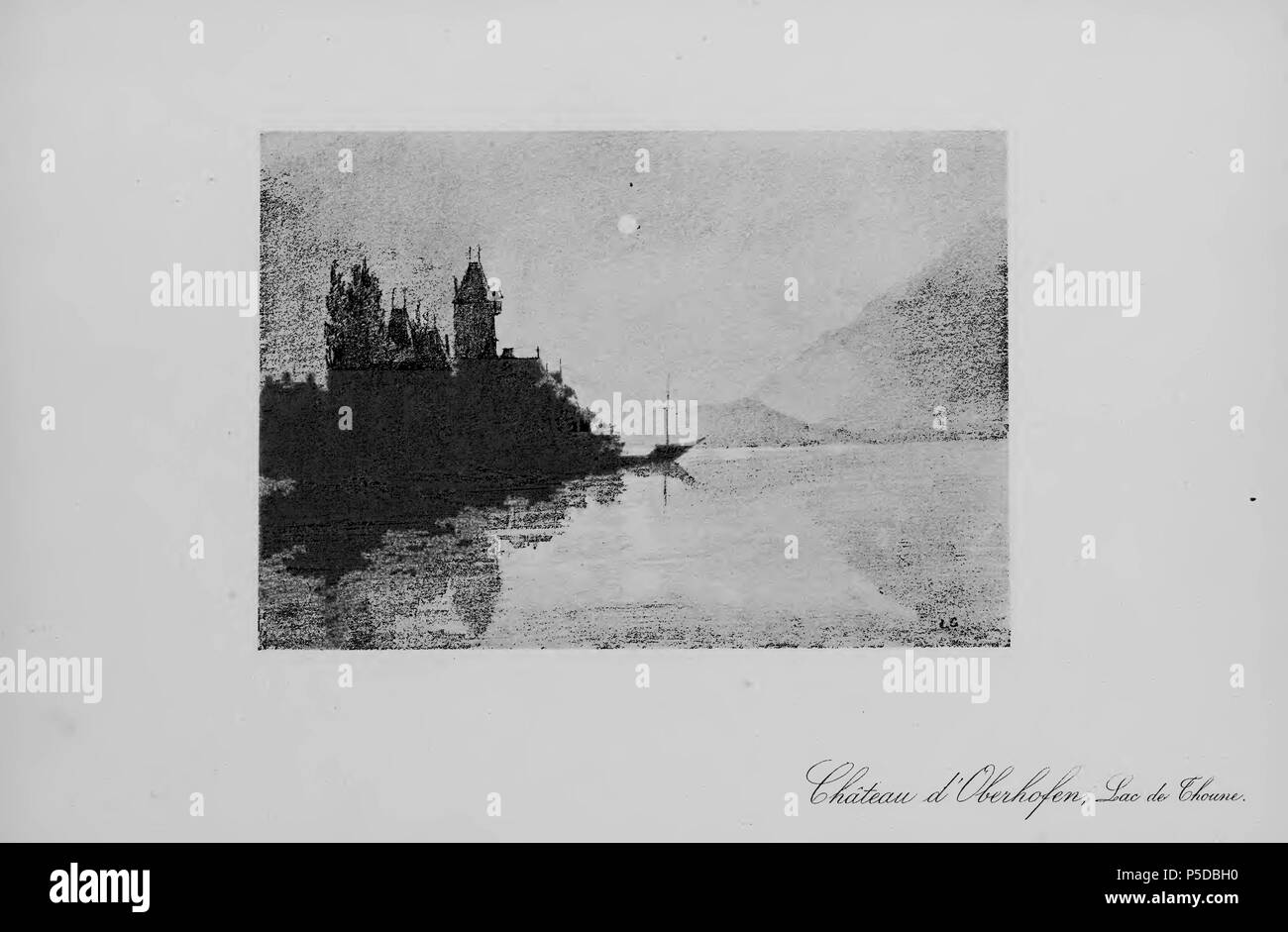 N/A. Français: Livre: "Entre Thunersee et Brienz'; Château d'Oberhofen English: Buch: "Zwischen Thuner- und Brienzersee"; Schloss Oberhofen F. Thévoz. 1897. Cuvier, L. 317 CH-NB-Entre Thunersee et Brienz - nbdig -17984 - Seite 026 Stockfoto