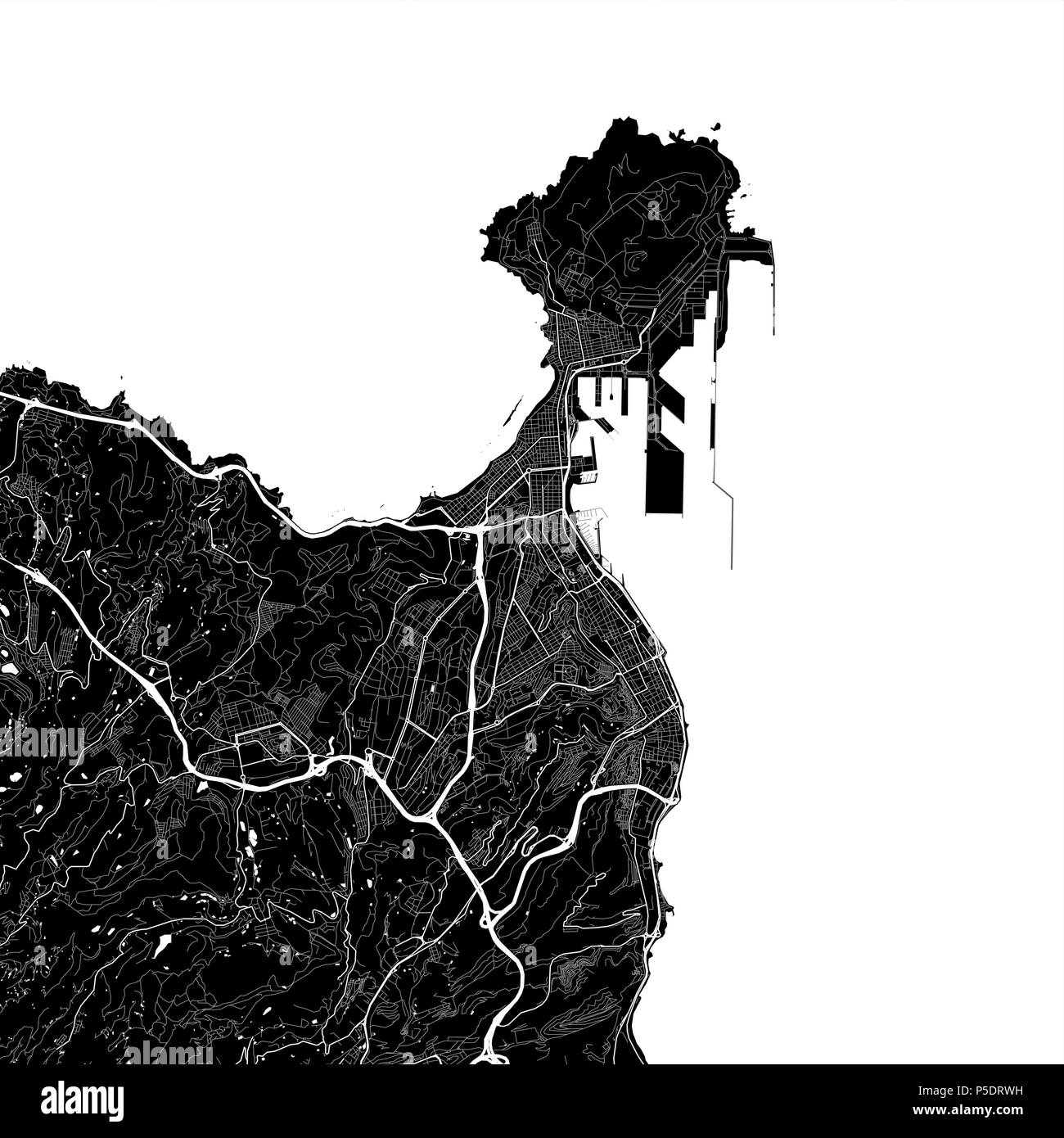Stadtplan von Las Palmas, Spanien. Der dunkle Hintergrund Version für Infografik und Marketing Projekte. Diese Karte von Las Palmas enthält typische Sehenswürdigkeiten mit Stockfoto