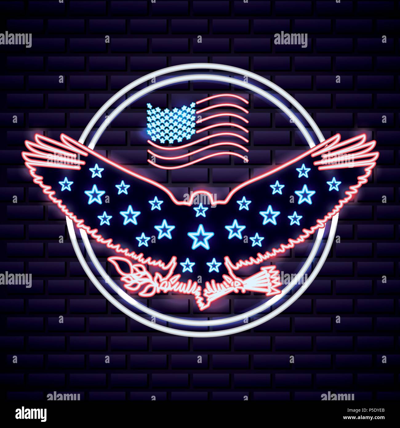American Independence day Adler mit Neon Sterne USA-Flagge Vector Illustration Stock Vektor