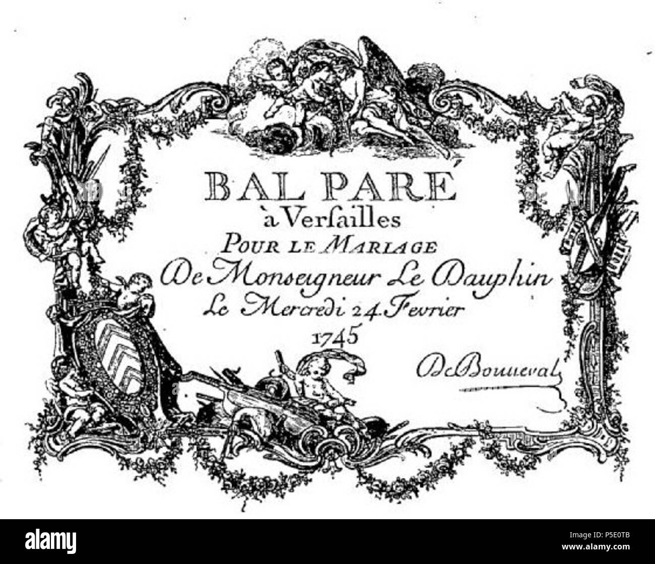 N/A. Français: Billet d'entrée pour le bal Paré donné au Château de Versailles à l'Anlass du Mariage du Dauphin de France Le Mercredi 24 Février 1745. 1745. Anonym 204 Billet pour le bal 1745 Stockfoto