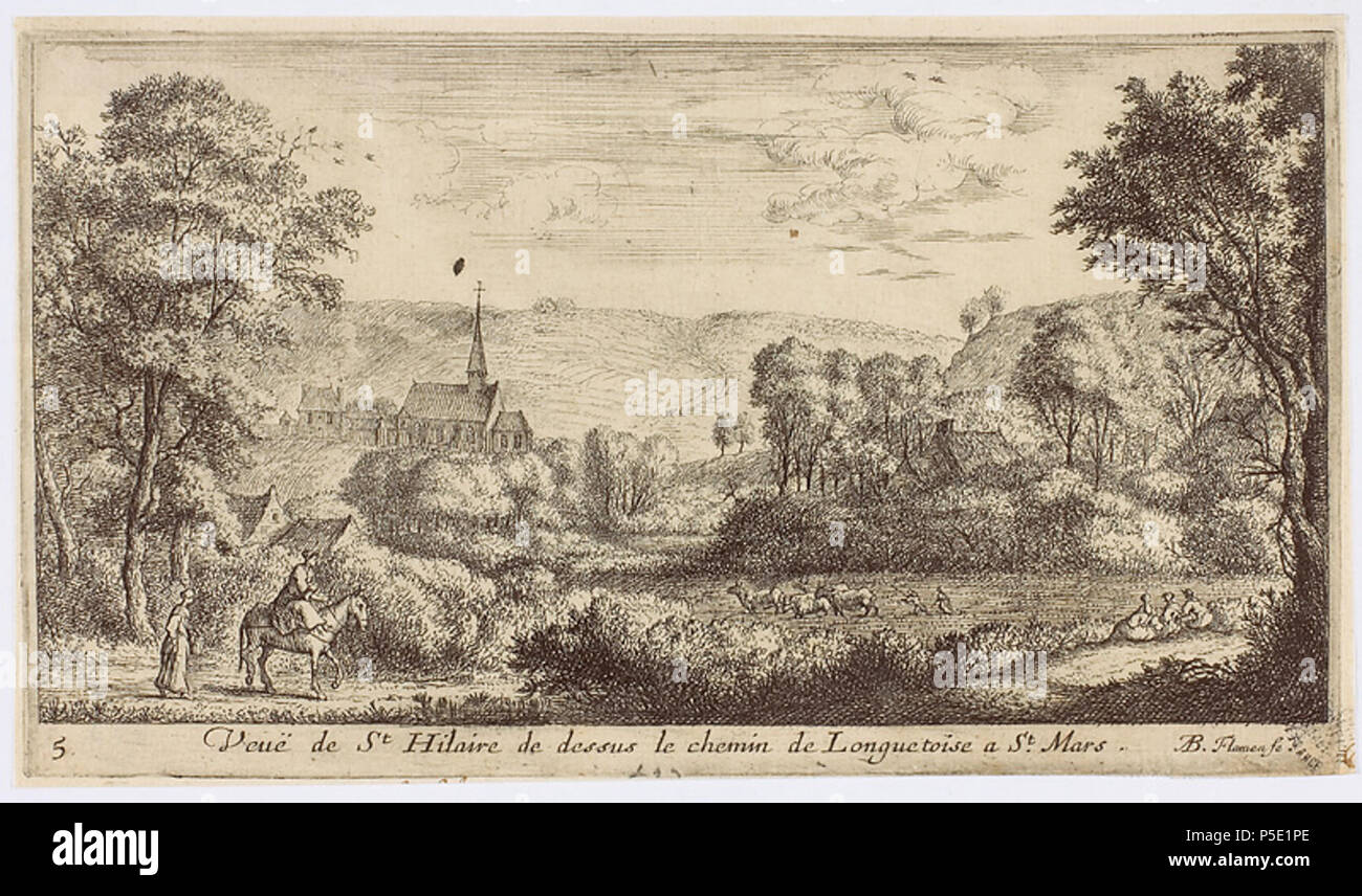 Englisch: Blick von St Hilaire von der Straße aus Longetoise zu St Mars circa 1646. N/A73 Albert Flamen - Blick auf St Hilaire von der Straße aus Longetoise zu St Mars Stockfoto