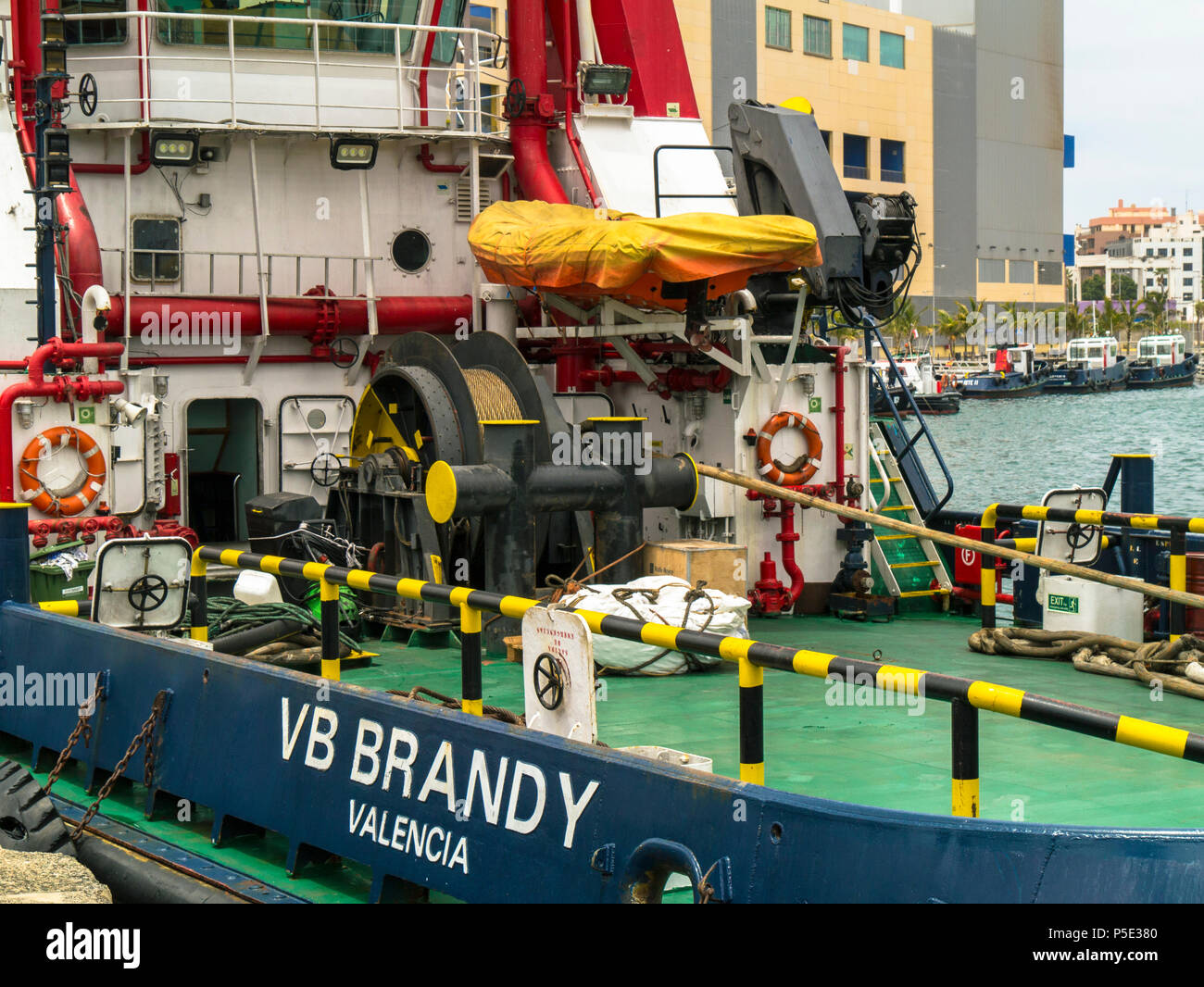 stern Arbeitsdeck zeigt Winde von Schlepper VB Brandy in Las Palmas de Gran Canaria, Kanarische Inseln, Kanaren Stockfoto