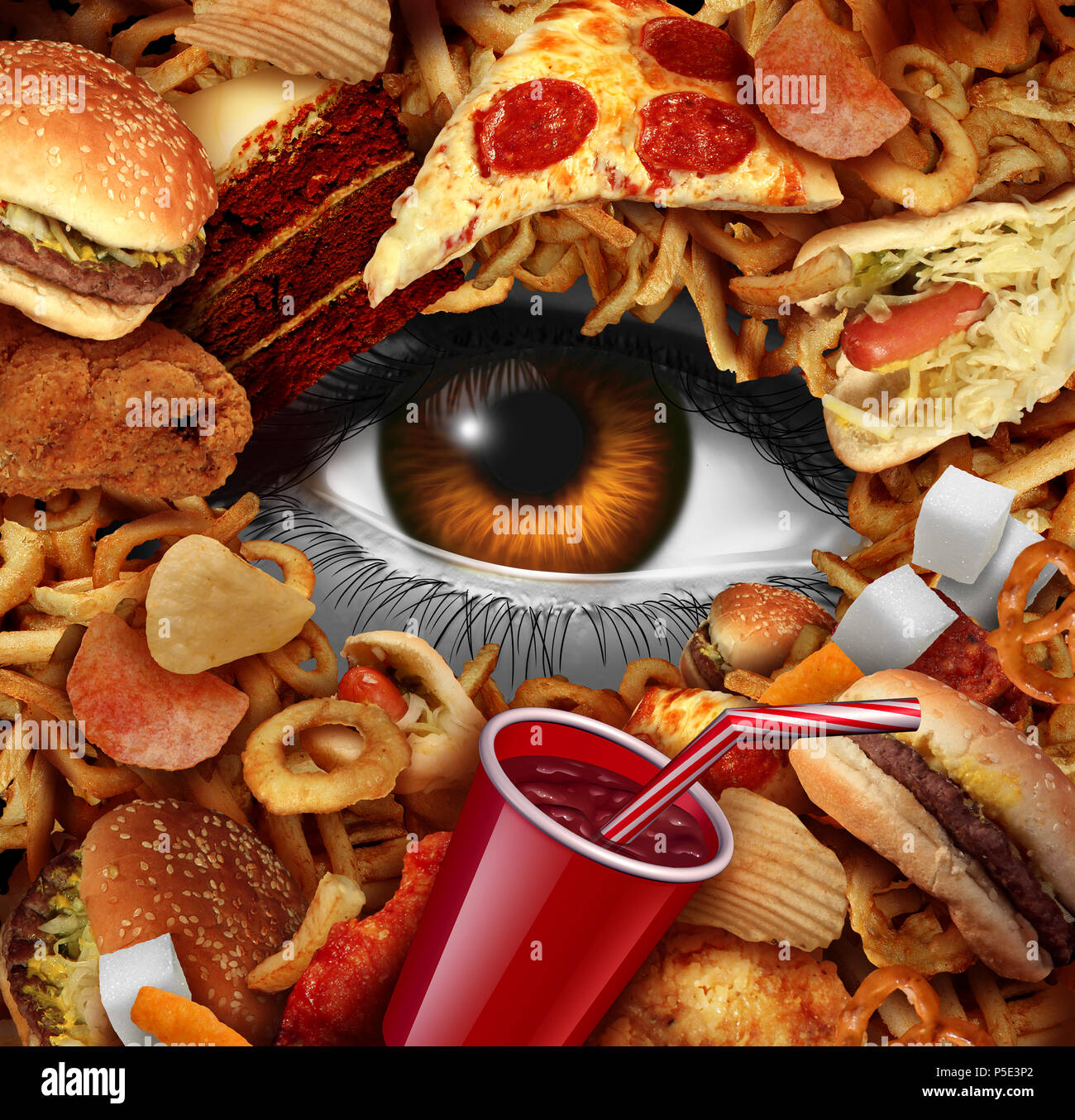 Nähren Sie Ihre Ernährung Ernährung problem Gesundheit Krise Konzept mit 3D-Illustration Elemente. Stockfoto