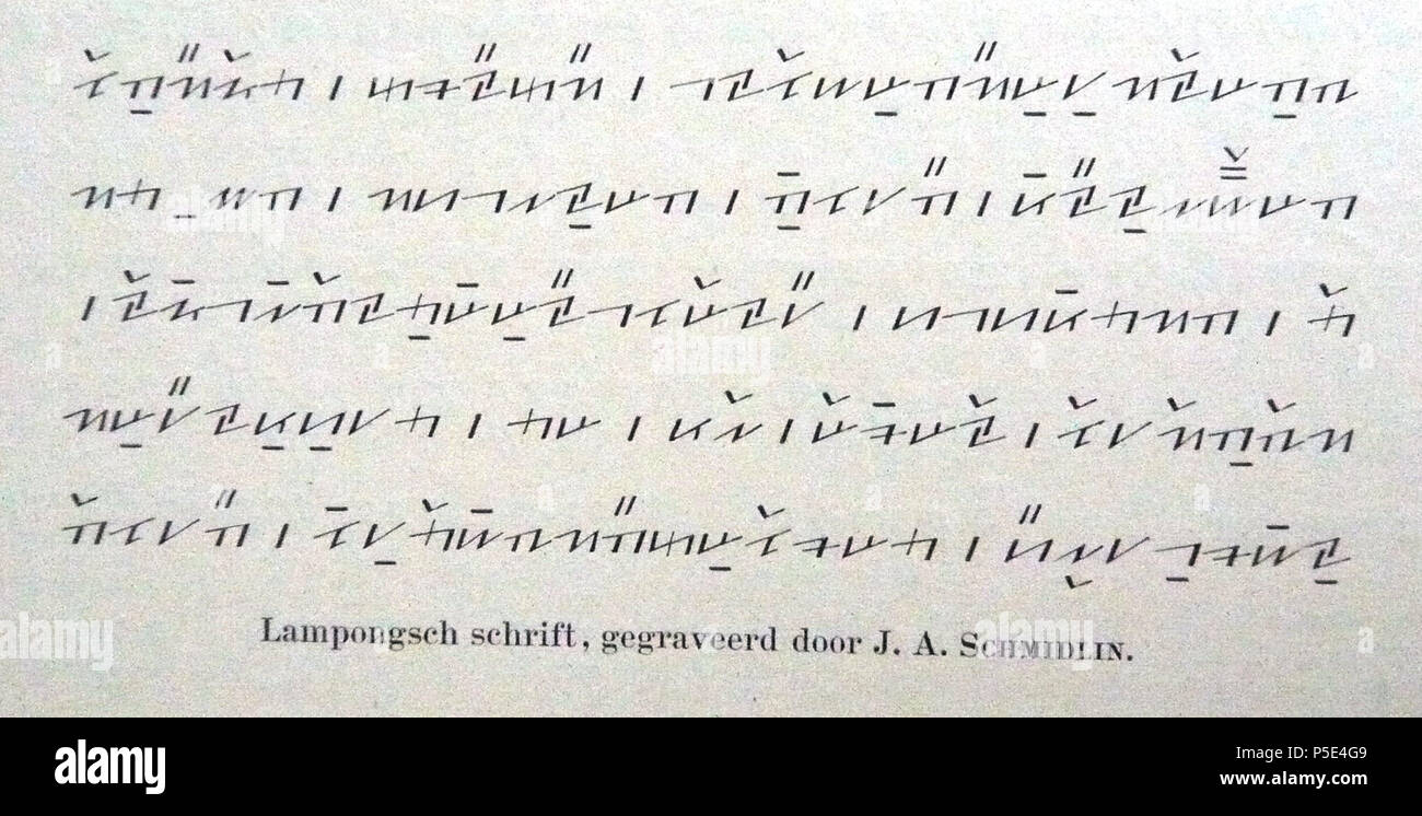 N/A. Englisch: Illustration von Haarlem Druckerei Joh. Enschedé Festschrift anlässlich ihres 150-jährigen Bestehens im Jahre 1893 Lampong Buchstaben produziert von JA Schmidlin. 24 Juni 2013, 13:37:43. Joh. Enschedé 516 Enschede-Lampong Briefe von JA Schmidlin Stockfoto