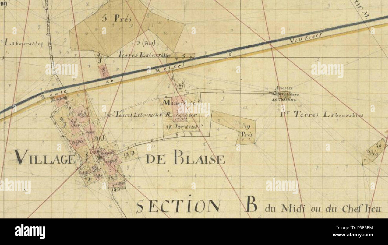 N/A. Français: Blaise (Ardennen, Frankreich); Kataster de 1806. 1806. Messieurs Vairin & Faveaux 207 Blaise-FR-08-Kataster de 1806 Stockfoto
