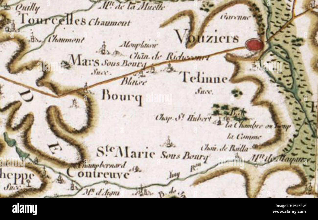 N/A. Français: Blaise (Ardennen, Frankreich); sur la carte de Cassini (XVIIIe siècle). Vor 1800. Cassini père & fils 207 Blaise-FR-08-carte Cassini Stockfoto