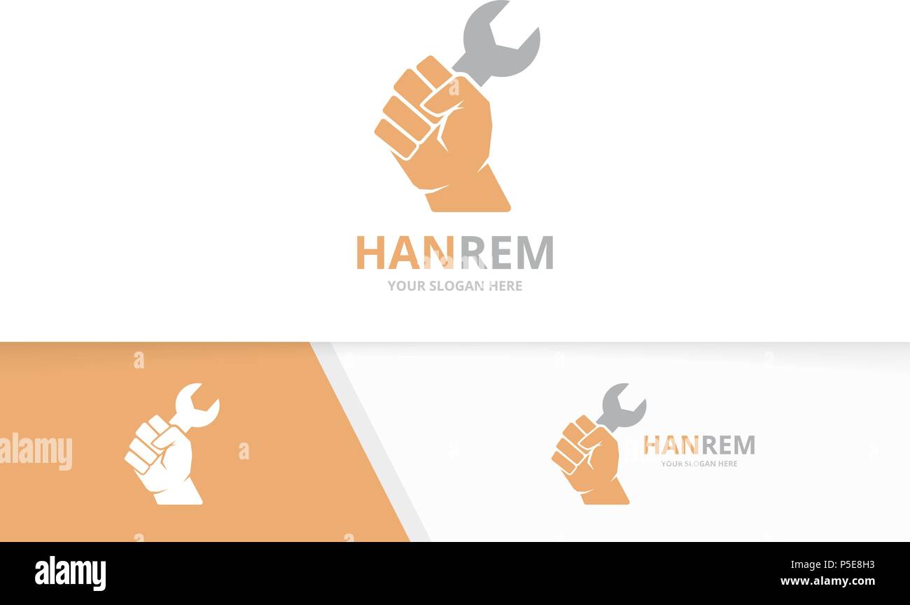 Vektor Faust und Reparatur logo Kombination. Hand- und Fix-Symbol oder das Symbol. Einzigartige Protest und service Logo Design Template. Stock Vektor