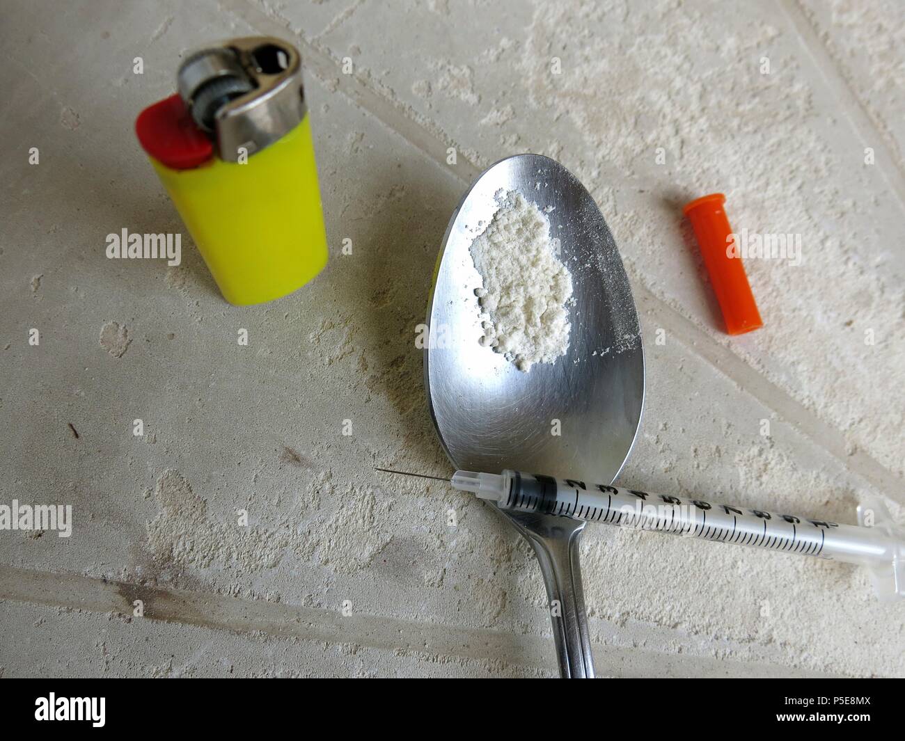 Drogenabhängige Objekte. Konzept: Drogensucht. Stockfoto