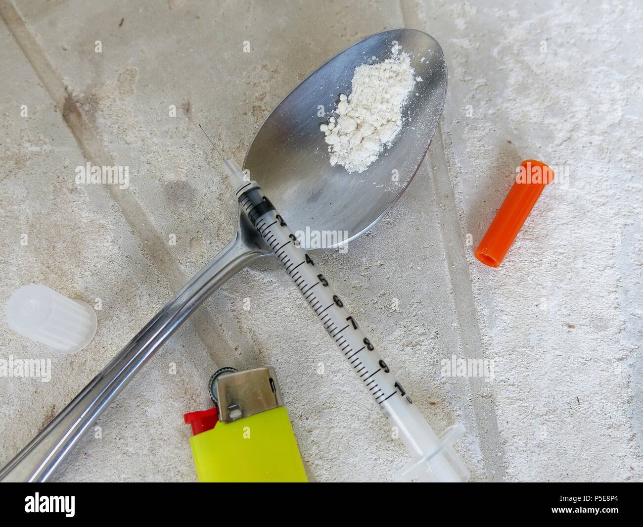 Drogenabhängige Objekte. Konzept: Drogensucht. Stockfoto