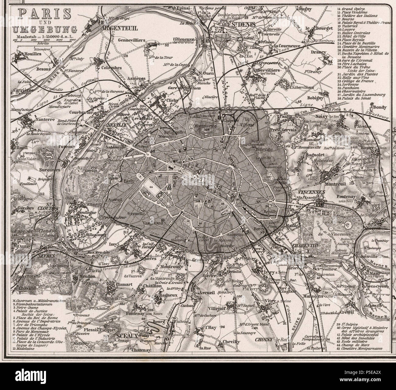 Paris / Reutte. Sind in 4 Blattern. (Frankreich in 4 Blätter). Stieler's Hand-Atlas... Nr. 36. Sind in 4 Blattern. (Einfügung) Paris 1873. Adolf Stieler & C Vogel 61 Adolf Stieler, Paris / Reutte, 1873 - David Rumsey Stockfoto