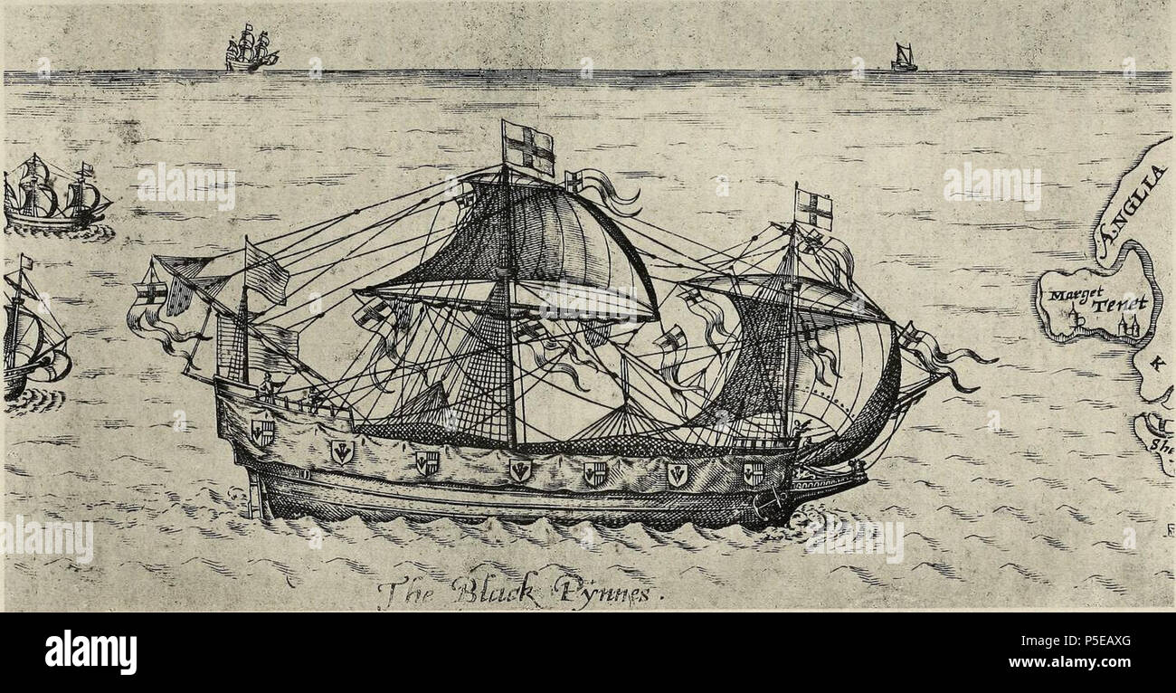 N/A. Deutsch: Das Schiff die' Schwarz Pinnace" unterstützt dabei, 1585 den Leichnam von Sir Philip Sidney von Vlissingen / London. 1587. Thomas Lant, 1587 207 Schwarz Pinnace Stockfoto