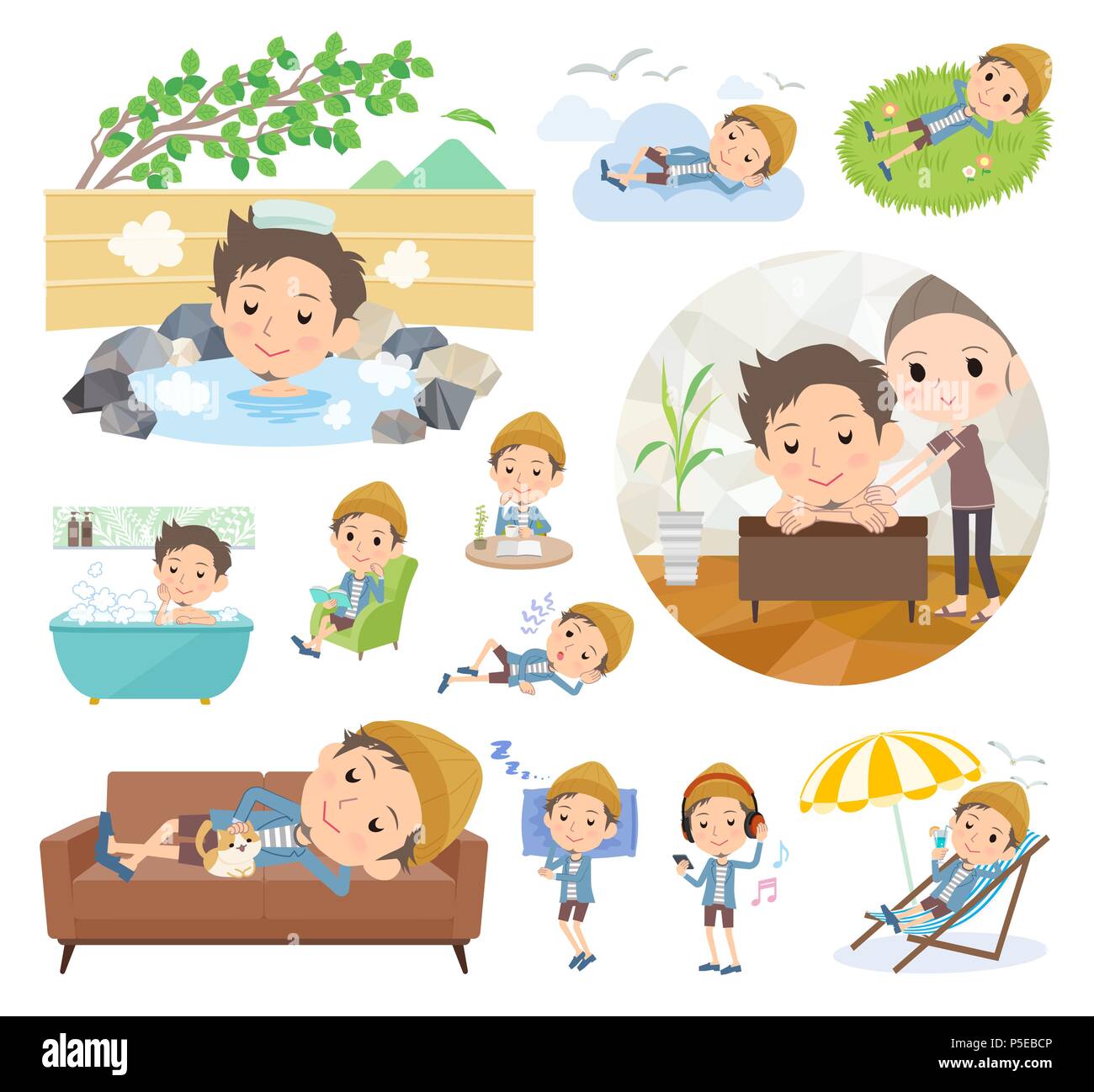 Eine Reihe von Männern über entspannend. Es gibt Aktionen wie Urlaub und Stress Relief. Es ist Vektor Kunst so ist es leicht zu bearbeiten. Stock Vektor