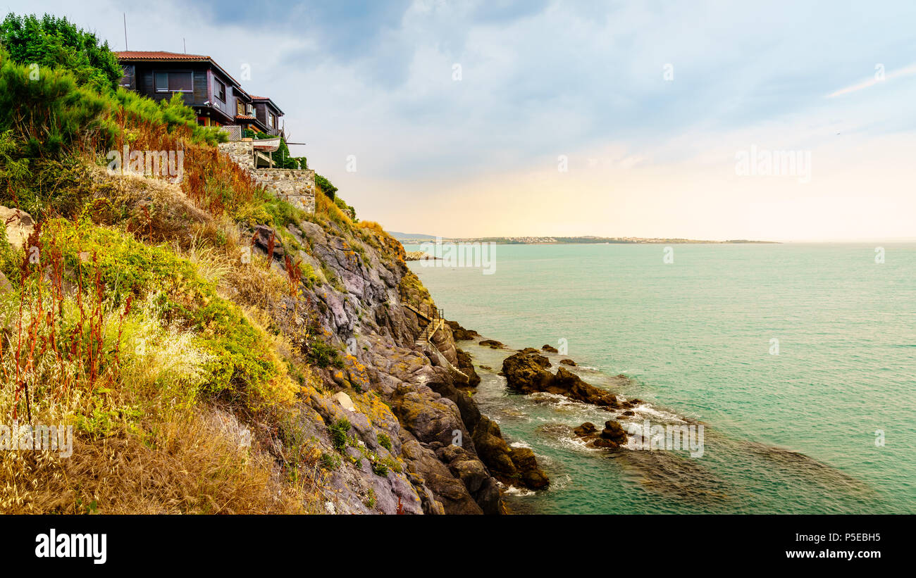 Blick auf das Schwarze Meer Küste von Sozopol, Bulgarien Stockfoto