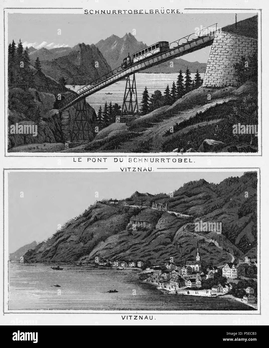 N/A. Die Ouvenir du Lac des IV. Kantone, Schnurrtobelbrücke; Le Pont du Schnurrtobel, Vitznau. ca. 1885. Unbekannt 321 CH-NB-Souvenir du Lac des 4 Kantone -18789 - Seite 004 Stockfoto
