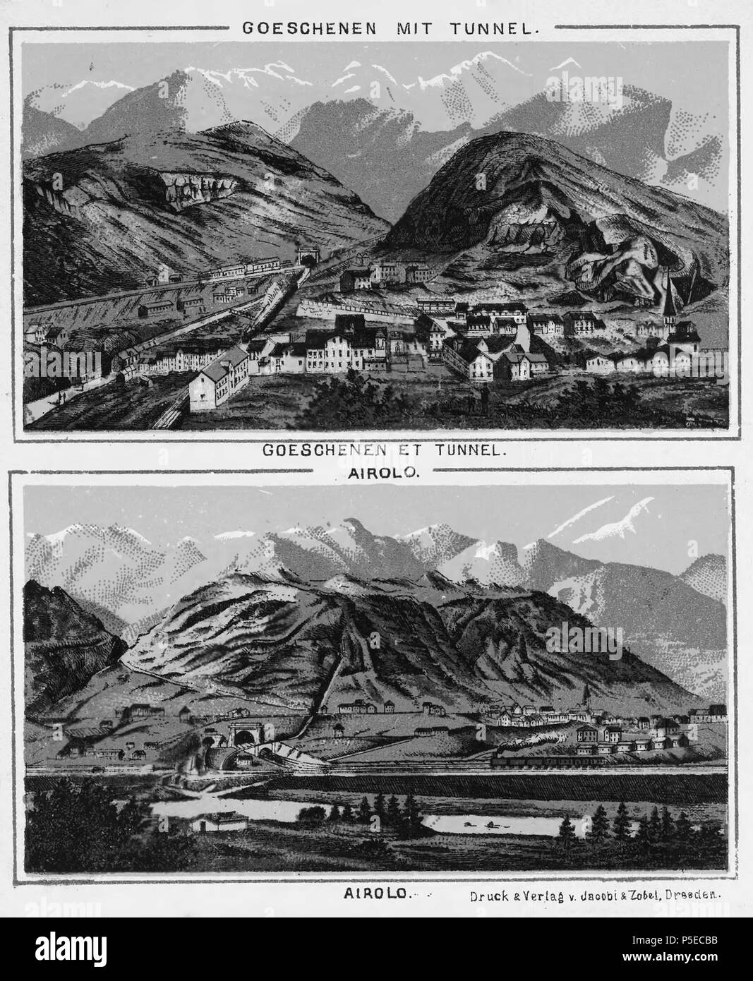 N/A. Die Ouvenir du Lac des IV. Kantone, Göschenen mit Tunnel, Göschenen et Tunnel; Airolo. ca. 1885. Unbekannt 321 CH-NB-Souvenir du Lac des 4 Kantone -18789 - Seite 010 Stockfoto