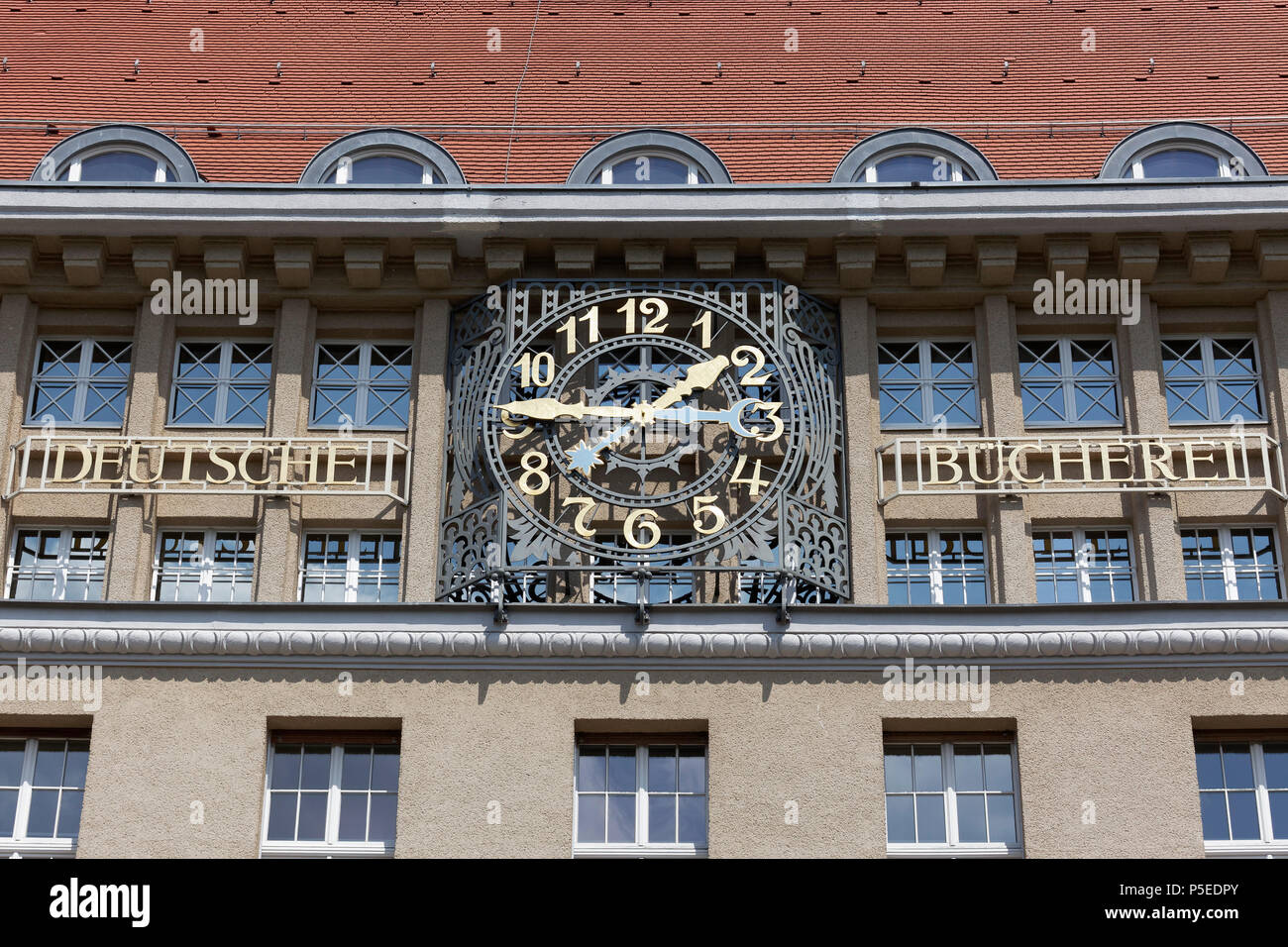 Fassade die Deutsche Bibliothek, Deutsche Bibliothek, Stiftung Gebäude aus dem Jahr 1914, Leipzig, Sachsen, Deutschland Stockfoto