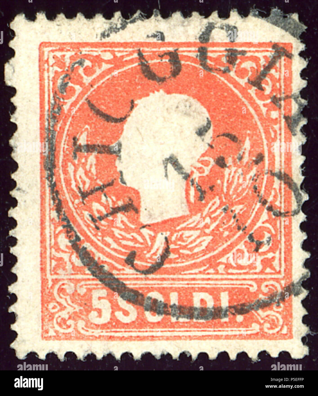 N/A. Englisch: Stempel der Lombardy-Venetia, Ausgabe 1859 Typ II, 5 Soldi, CHIOGGIA, Veneto abgebrochen. Michel 9 II. 12 Januar 2014, 22:54:59. Post des österreichischen Kaiserreiches 29 1859 5 Soldi Chioggia Mi 9 II. Stockfoto