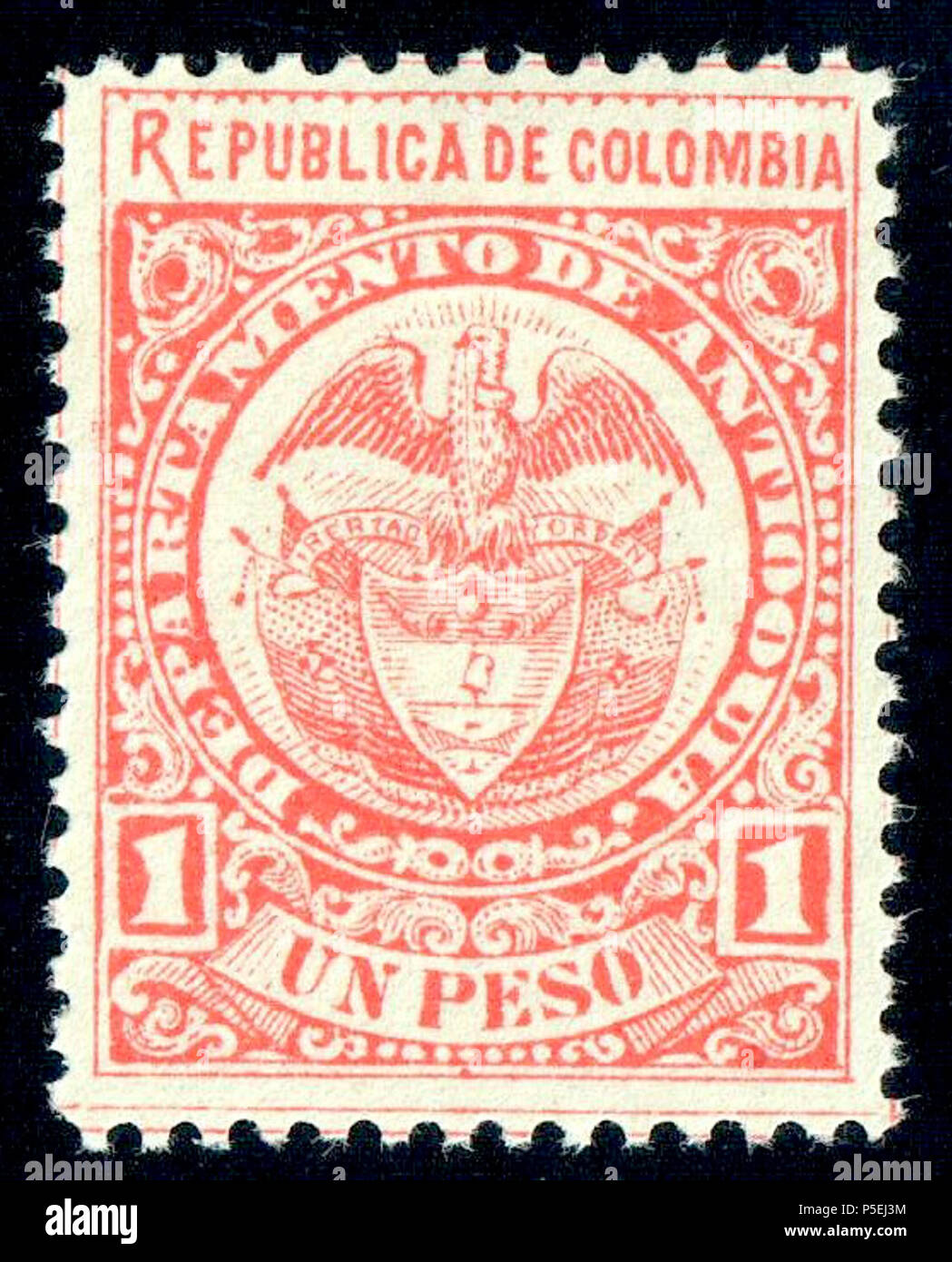 N/A. Englisch: kolumbianische Staat von Antioquia, 1p Rot, Minze. Katalog: Sc. 81. 1890. Kolumbianische Staat Antioquia 368 Kolumbien Bogota 1890 Sc 81 Stockfoto