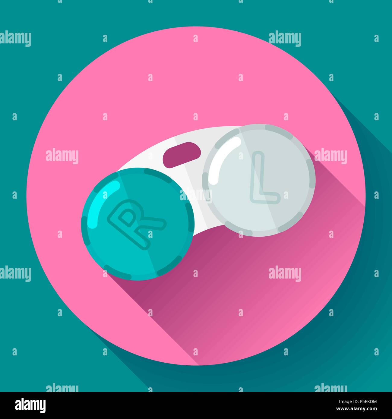 Kontaktlinsen. Container, für Kontaktlinsen Flachbild Symbol mit langen Schatten. Stock Vektor