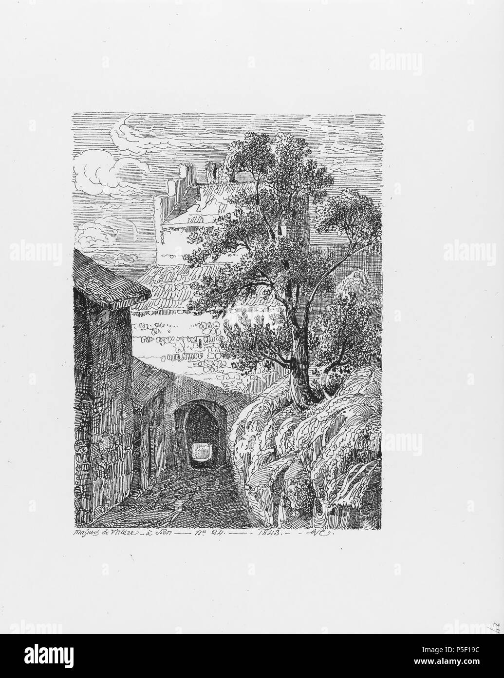 322 CH-NB-Voyage Autour du Mont-Blanc dans les vallées d'Hérens de Zermatt et au Grimsel 1843 - nbdig -19161-026 Stockfoto