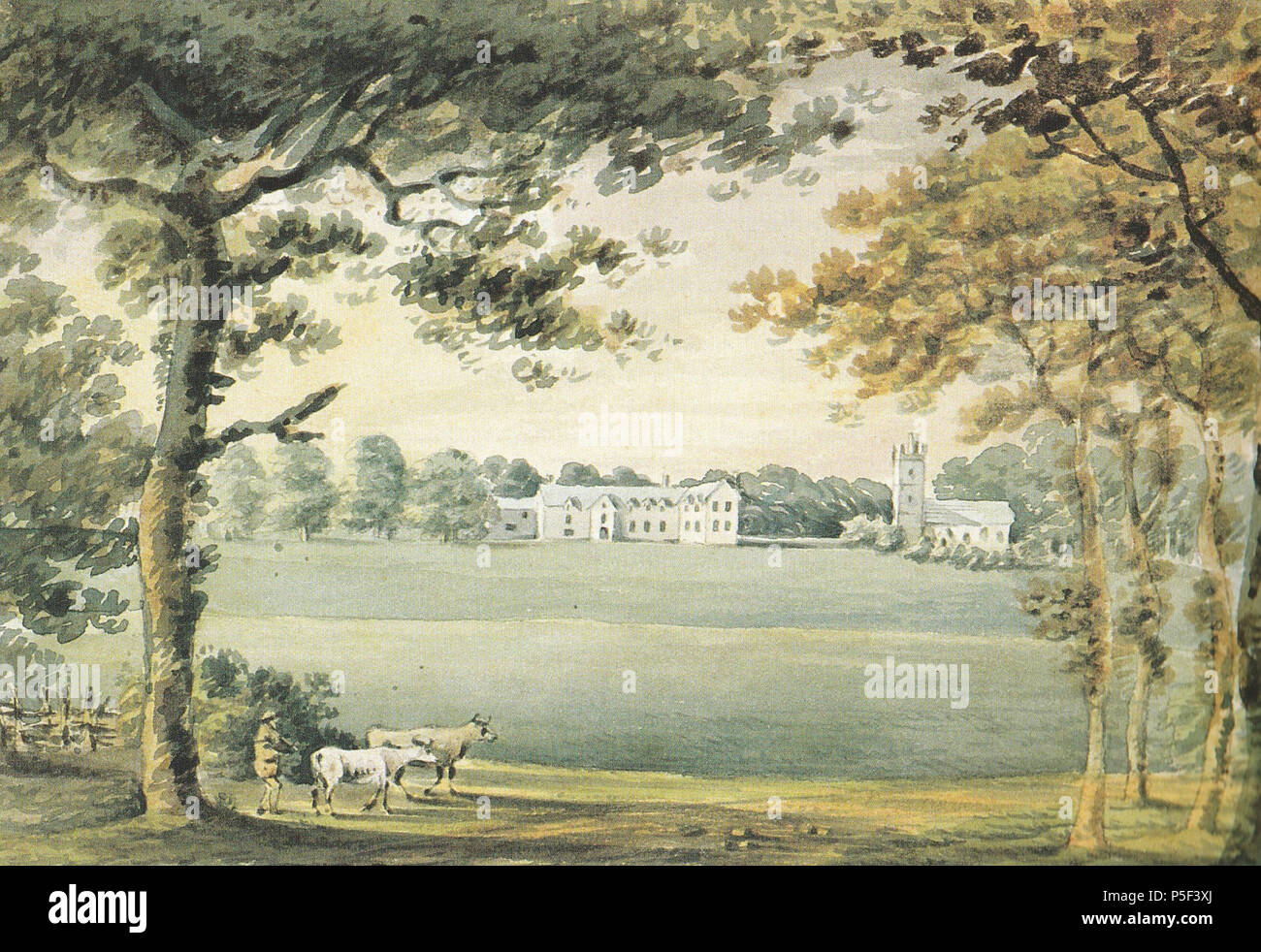 N/A. Englisch: Aquarell 1797 der Buckland Filleigh Haus, Devon (Südseite), von Pfr. John swete (d. 1821). Sammlung von Devon Record Office, ref: DRO, 564 M/W 11/81. Das Haus brannte im Jahre 1798 und wurde ca. 1810 im neoklassizistischen Stil, das Gebäude heute wieder aufgebaut. 1797. Pfr. John swete (d. 1821) 247 BucklandFilleighHouse Devon SouthFront ByRevJohnSwete 1797 Einsatzplan Stockfoto