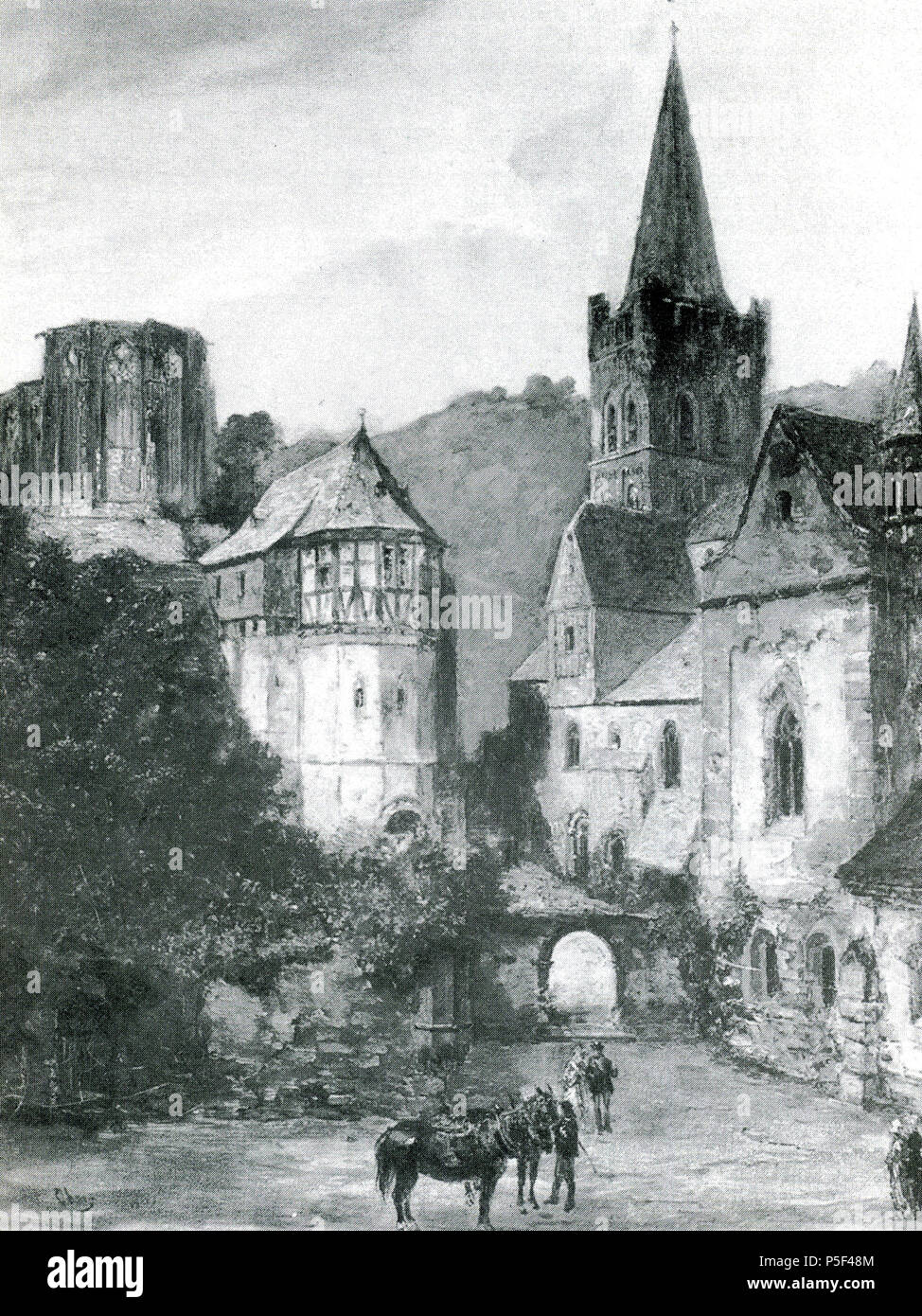 N/A. Englisch: Ehemalige Kapelle St. Michael (1860) Bacharach am Rhein, Rheinland-Pfalz Deutschland English: Bacharach, ehemalige St. Michaelskapelle bei der Ruine Wernerkapelle und der St. Peterskirche um 1860. 1860. Wilhelm Ohaus 160 Bacharach St. Michaelskapelle um 1860 Stockfoto