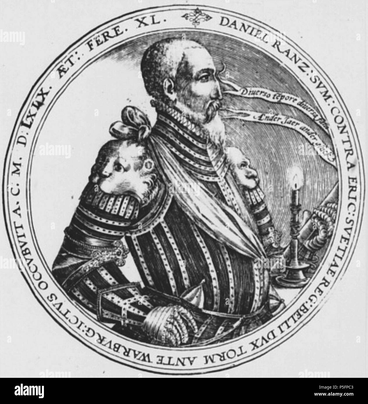 N/A. English: Daniel Rantzau (* 1529; † 11. November 1569 Orig. Warberg), königlich-dänischer Feldhauptmann. Porträt aus aus Hieronymus Henninges "Genealogiae aliquot famliarum nobilium Saxoniae, Hamburg 1590. 1590. Unbekannt, aber zweifellos längst verstorben 410 Daniel Rantzau 2 Stockfoto