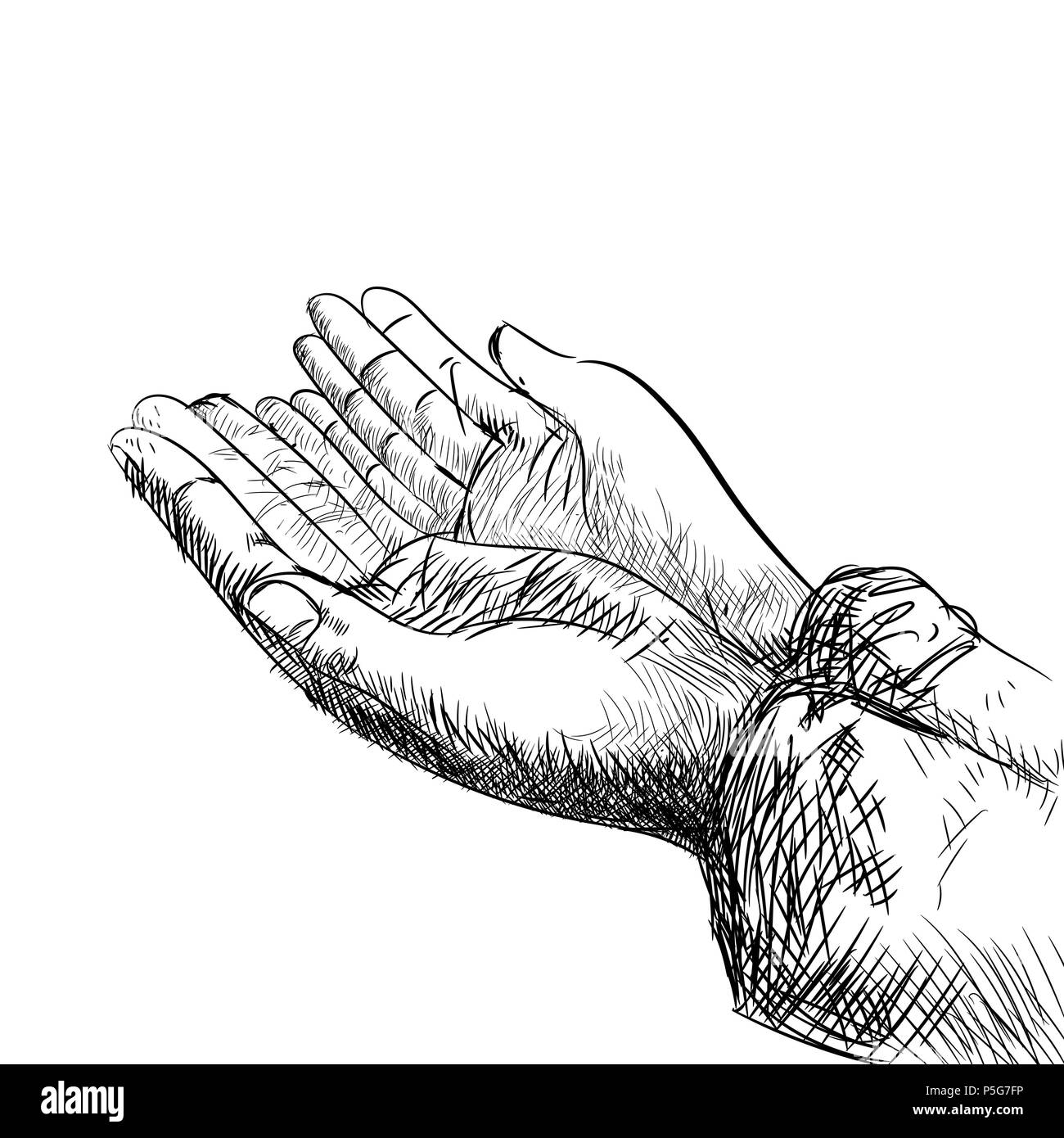 Handzeichnung muslimische Hand betend, auf weißem Hintergrund. Schwarz und Weiß eine einfache Linie Vektor Illustration für Malbuch - Linie Vektor Stock Vektor