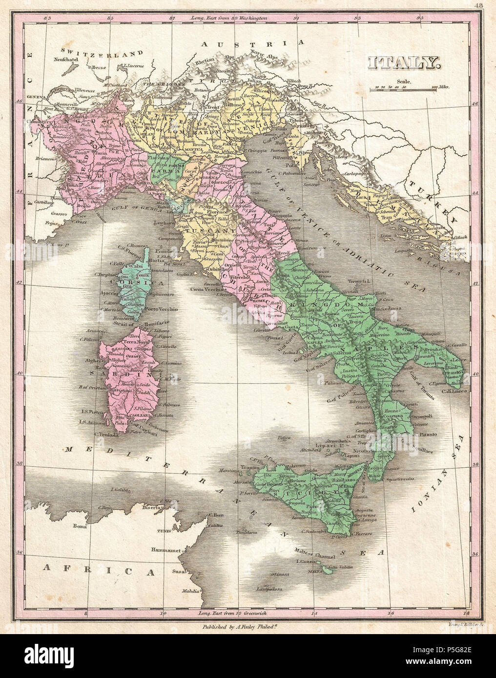 1827 Finley Karte von Italien - Geographicus - Italien - Finley-1827. Stockfoto