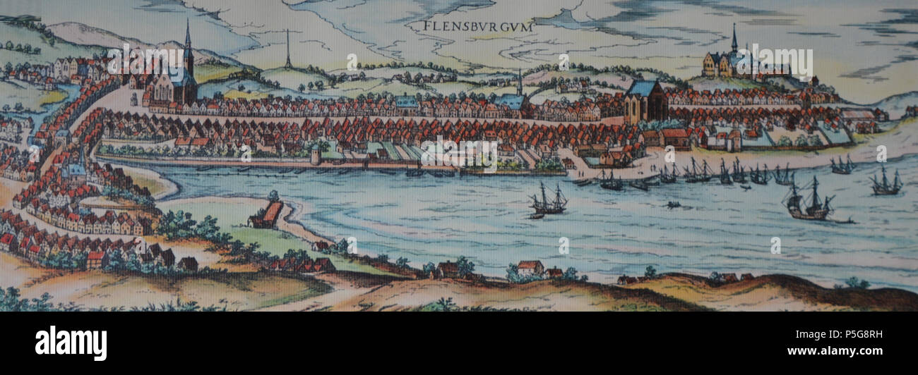 N/A. Englisch: Flensburg von Georg Braun und Frans Hogenberg: Civitates Orbis Terrarum, 1572. 23 Juli 2015, 09:26:00 Uhr. Von Georg Braun und Frans Hogenberg/Boberger 230 Braun Flensburg 1572 Stockfoto