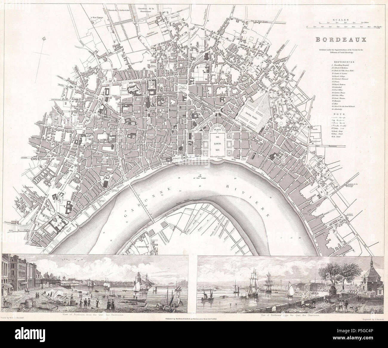 1832 S.D.U.K. Karte von Bordeaux, Frankreich - Geographicus-Bordeaux - SDUK-1832. Stockfoto