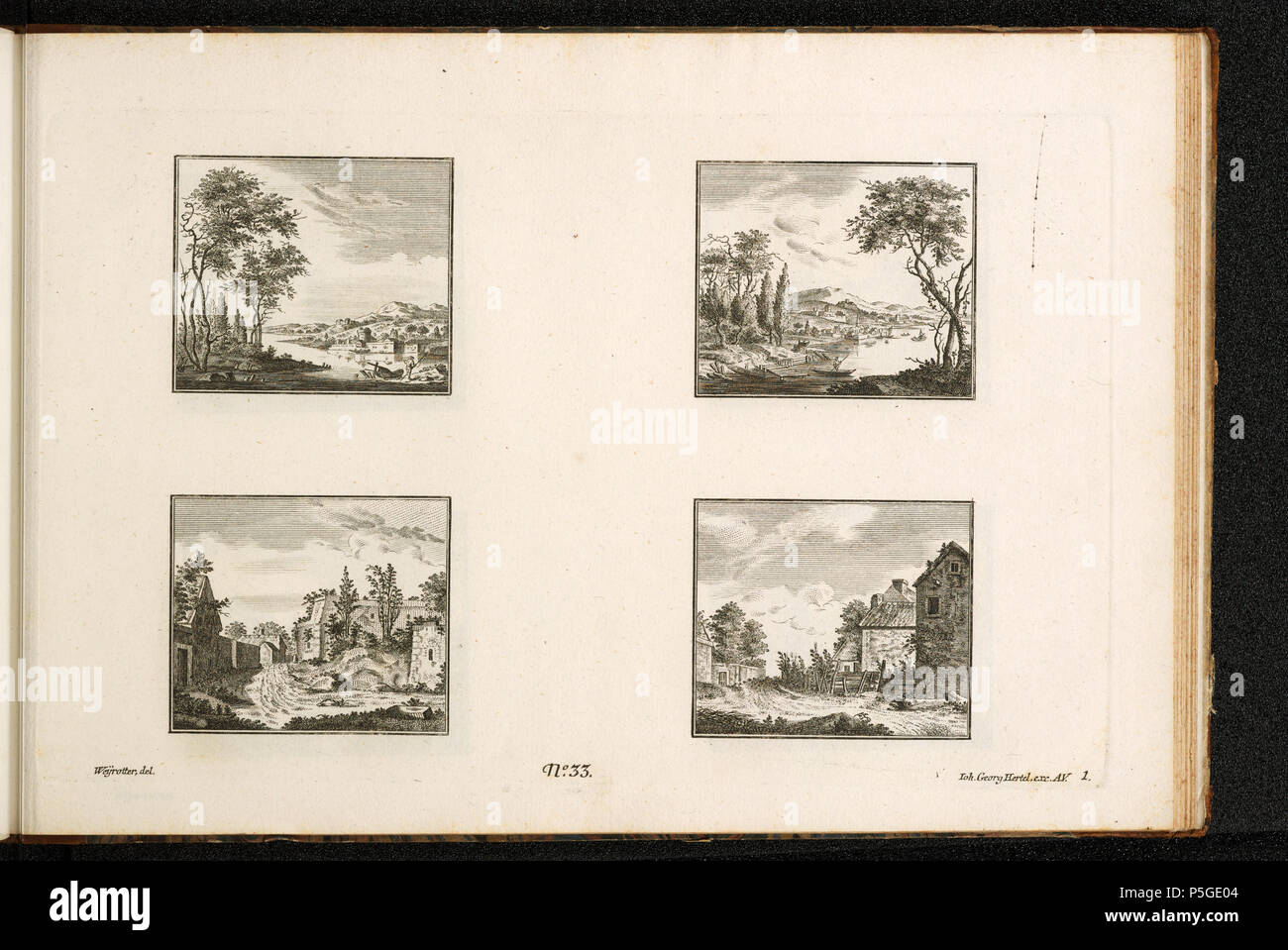Drucke und Zeichnungen. [4 Landschaften]; Nr. 33 (Blatt 1); [recto unten links]: Weyrotter, Del. [Unten Mitte]: N°. 33. [Unten rechts]: Ioh: Georg Hertel, exc. A.V. 1.; Vier Landschaften. 18. Franz Edmund Weirotter [Malerin und Zeichnerin] 288 CH-NB--4 Landschaften - Sammlung Gugelmann-GS-GUGE-2-i-93 Stockfoto