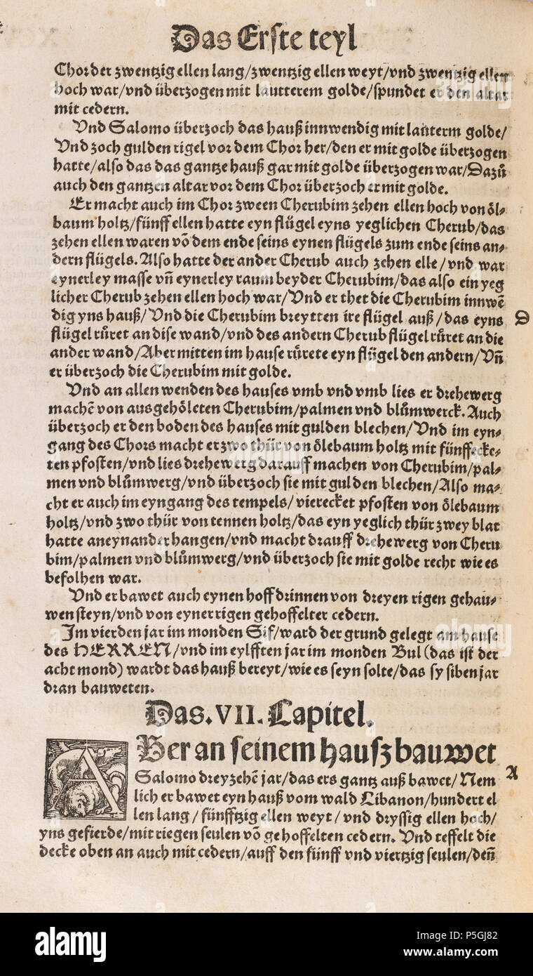 N/A. Deutsch: Das Alte Testament deutsch: Der ursprunglichen Hebreischen warheit / Auffs trewlichst verdeutscht. Und yetzmals in disem Lkw durch den tolmetschen erleüchtet mit vil der hübschen besunder schweren ortten ausslegungen und erklerung, Sterben keyn ander drück haben/[übers. von] M.Luther. 1523. Adam Petri: Martin Luther, das Alte Testament deutsch, Basel, 1523-1525 60 Adam Petri Martin Luther das Alte Testament deutsch Basel 1523-1525 Stockfoto