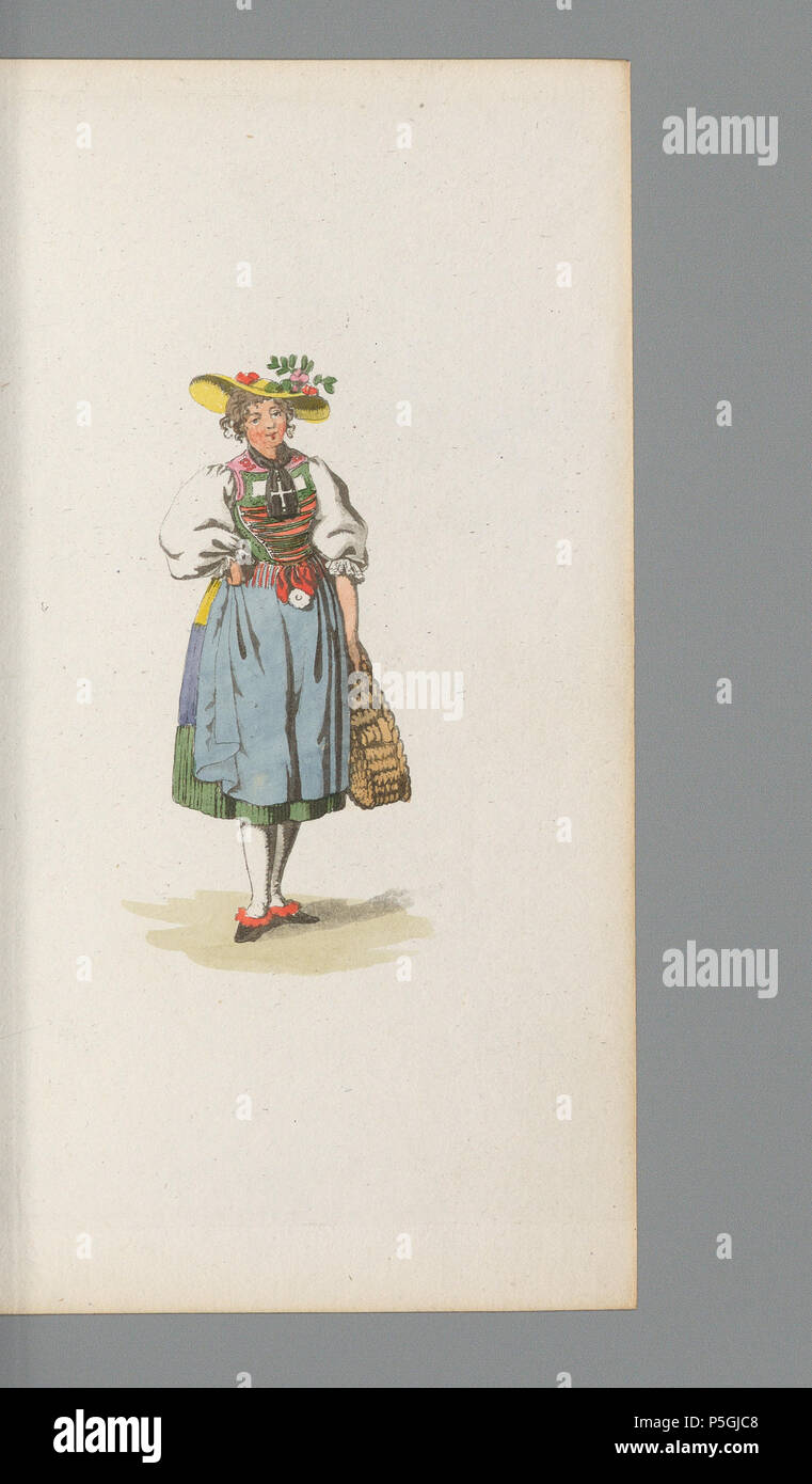 N/A. [Bäurin von Merisschwanden]; Neue Sammlung von Schweizertrachten = nouvelle collection de Kostüme suisses (Blatt 16); Weibliche Ganzfigur in Aargauer Tracht. Bauer; Frauentracht; Merenschwand. 1813. [König, Franz Niklaus] 295 CH-NB-Sammlung Gugelmann-GS-GUGE -106-95 Stockfoto