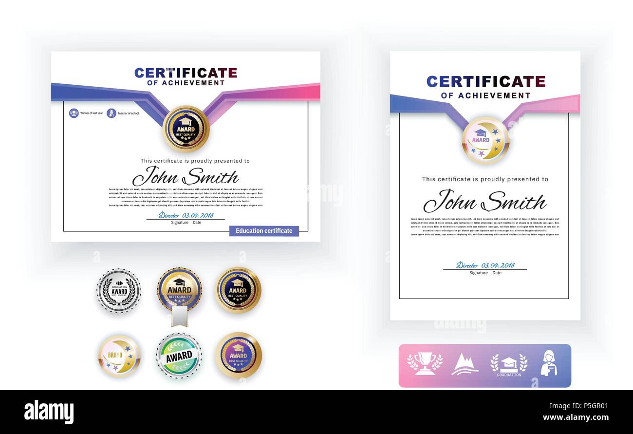 Offizielle white Zertifikat mit rosa blau design Elemente und Symbole, graduatioin Kappe, Schale. Sauberes, modernes Design. Afstract Hintergrund Stock Vektor