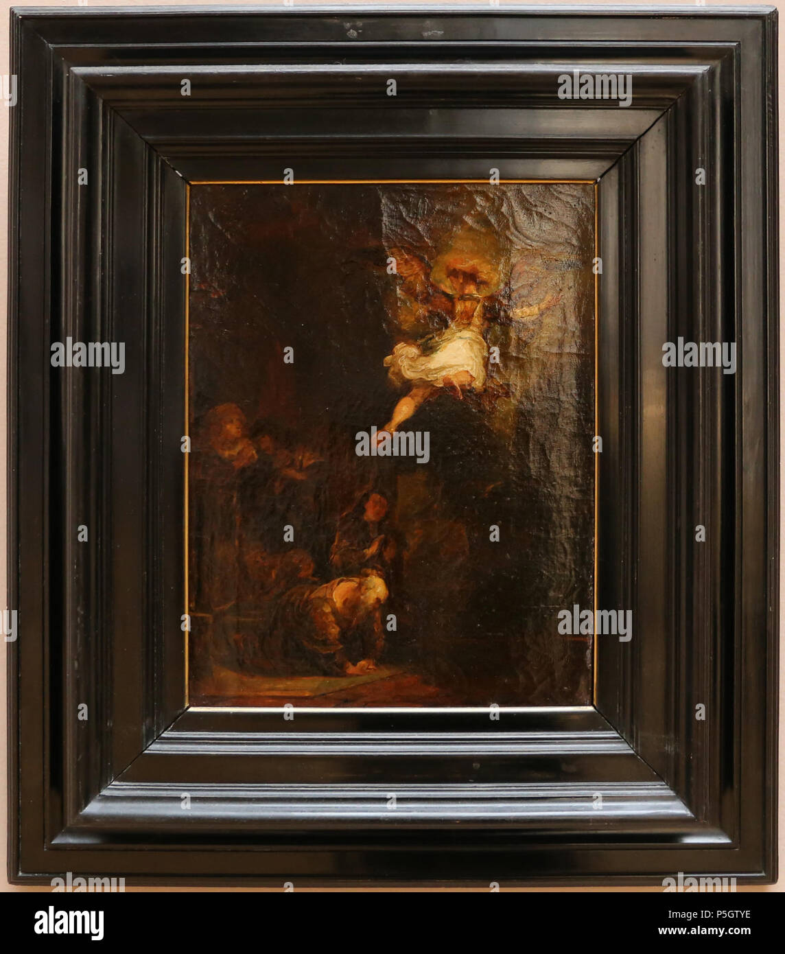 Französisch: L'ange Gabriel quittant Tobie der Engel Gabriel verlassen Tobias circa 1850. N/A 534 Eugene Delacroix, l'Angelo Raffaele lascia Tobia (da Rembrandt), 01. Stockfoto