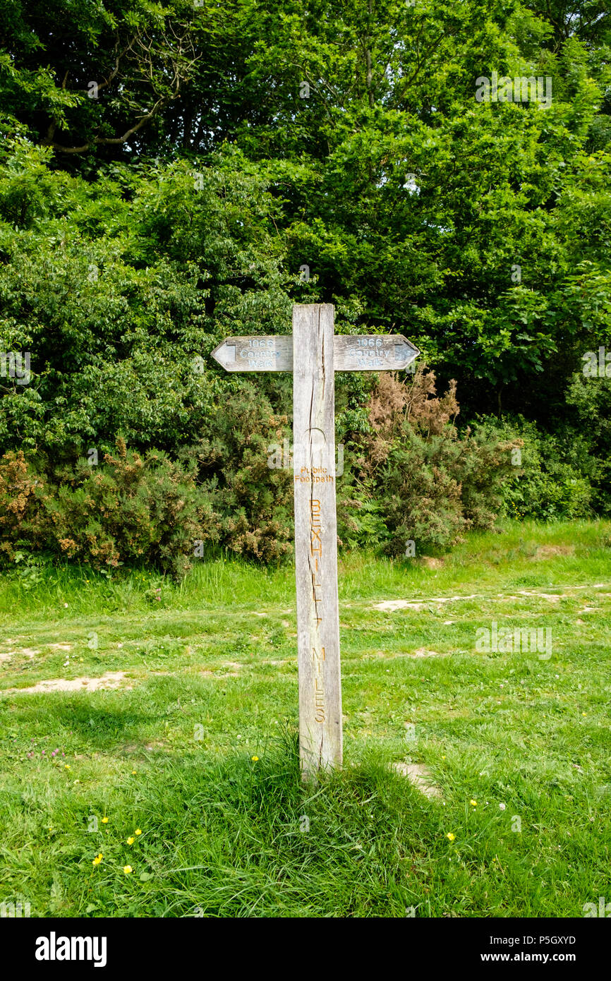 Die Route der historischen 1066 Wanderung in der Nähe von Battle in East Sussex ist deutlich markiert Stockfoto