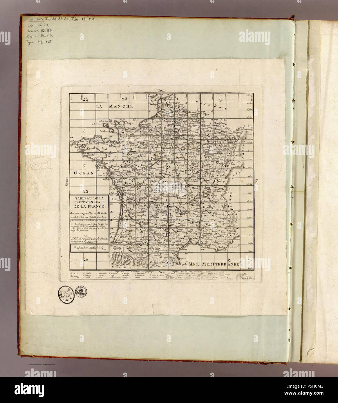N/A. Français: Carte de France, coordonnées rectangulaires, échelle: 1 ligne pour 400 toises. 1797. Cassini de Thury 6 0 Cassini Carte Frankreich Stockfoto