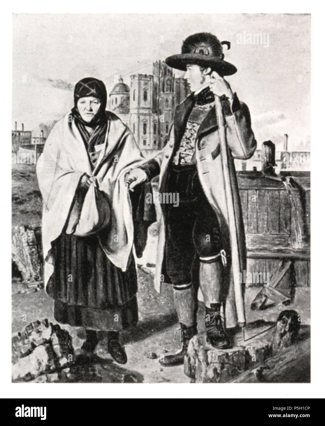 11 081 Erzherzog Johann tröstet eine Abbrandlerin / Dm Marke von Mariazell (1, 2. November 1827) - Bild / Einems verschollenen Grafik von Waldmüller 1827 Stockfoto