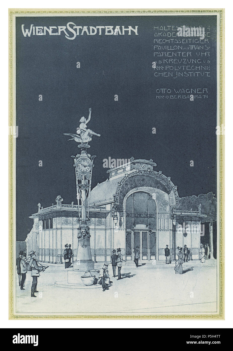 8 02 Wagner-Blätter - Bd. 1, Bl. III-Station Akademiestraße, rechtsseitiger Pavillon Stockfoto