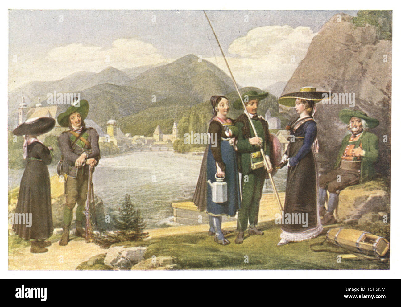 10 050 Trachtengruppe bei Leoben - Aquarell von Karl Ruß-1811 Stockfoto