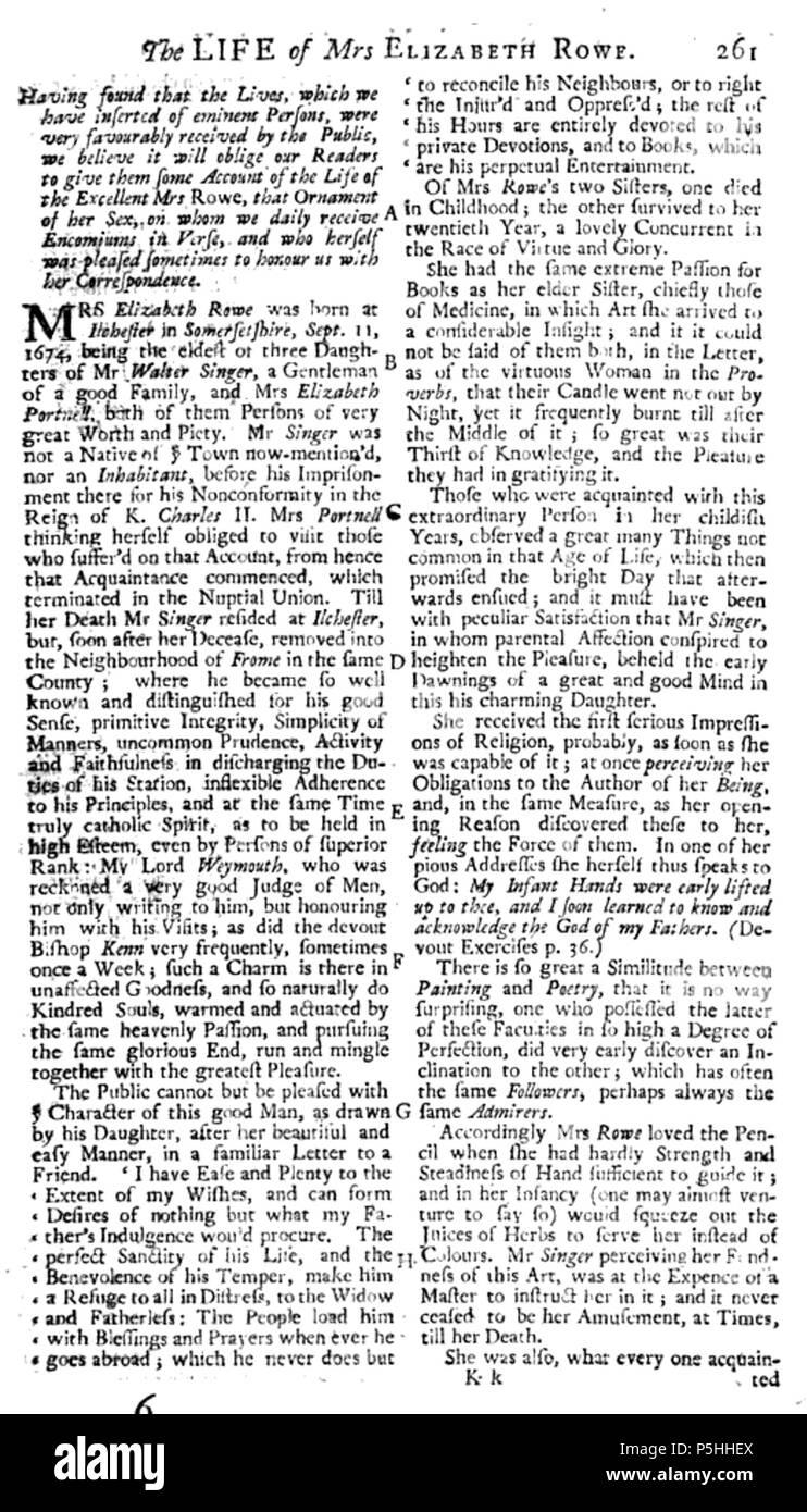 1 "Das Leben der Frau Elizabeth Reihe, "The Gentleman's Magazin (Mai 1739) Stockfoto