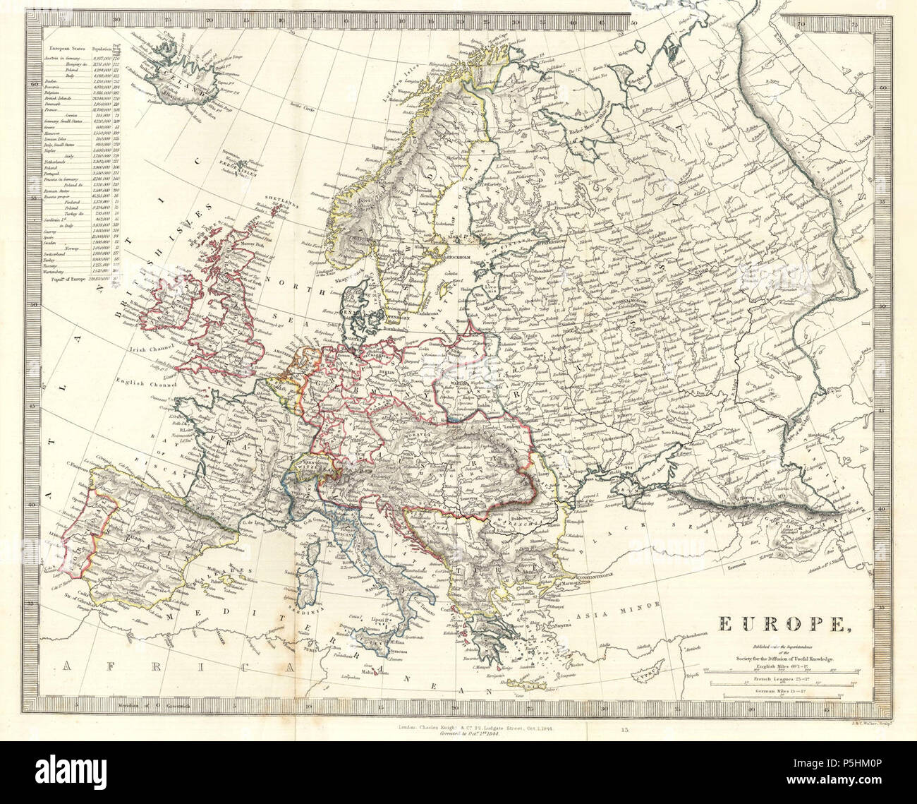 1844 SDUK Karte Europa von der Gesellschaft für die Verbreitung von Kenntnissen in London. Stockfoto