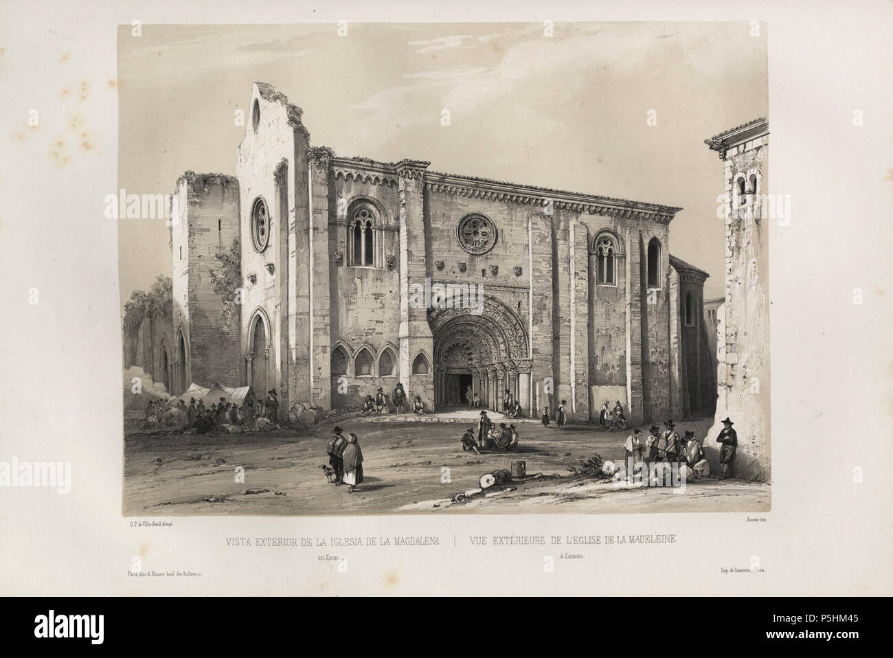 1844, España artística y monumental, Vistas y Descripción de los Sitios y monumentos más Honoratioren de España, vol2, Vista Exterior de la Iglesia de la Magdalena de Zamora. Stockfoto