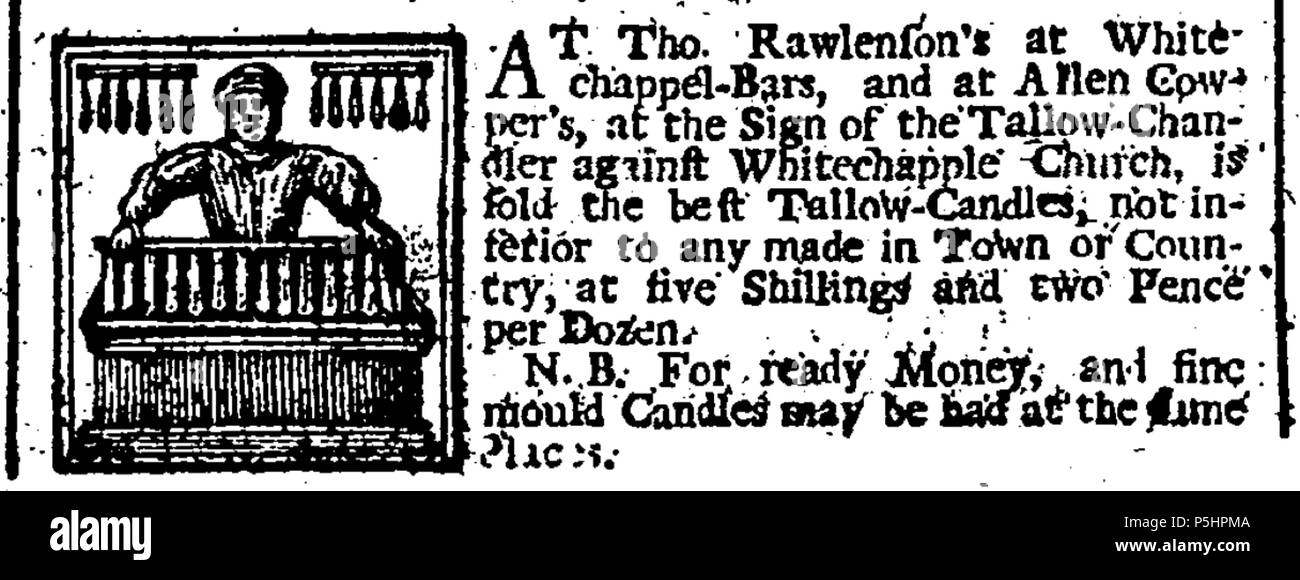 21 1726 Talg Werbung im Nebel Wochenzeitung London Januar 29. Stockfoto