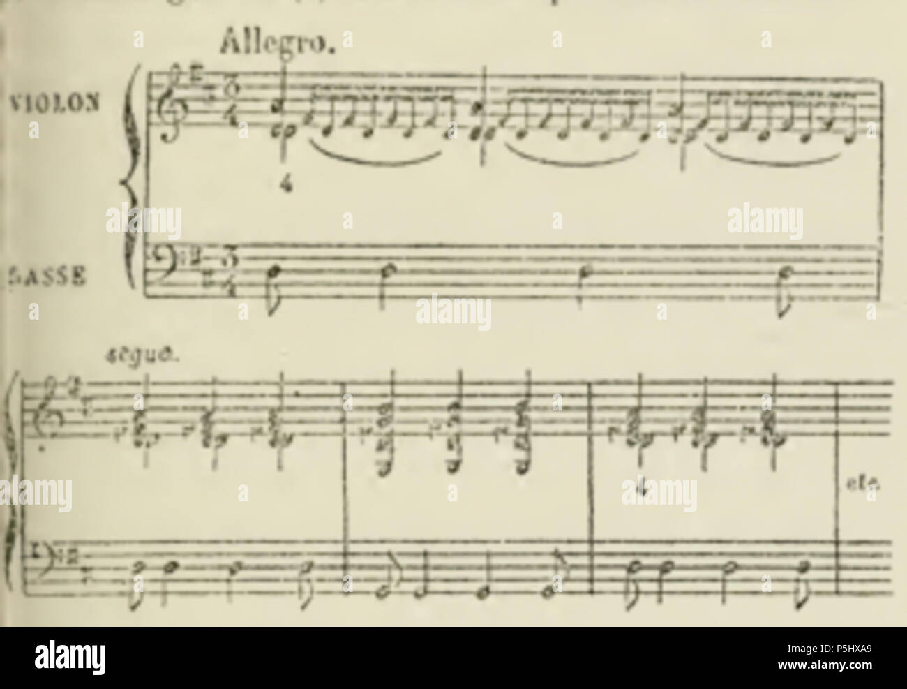 41 79 Leclair, Premieren notes de la 6° Sonate, Huet, Jeu du Violon, 1880 Stockfoto