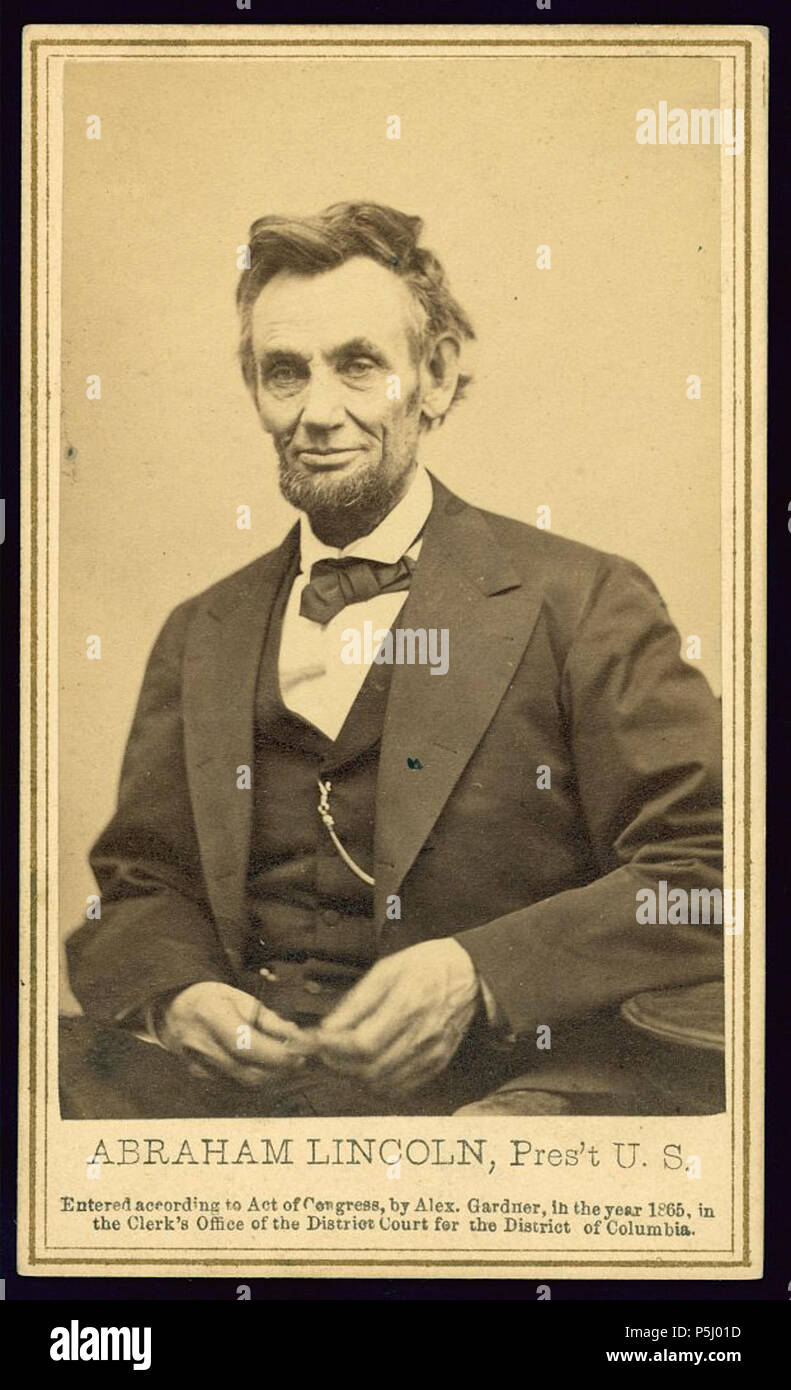 Englisch: Abraham Lincoln, Pres 't US/Alex. Gardner, Fotografen, die Armee des Potomac. Englisch: Foto aus der letzten förmlichen Portrait sitzen, Feb 5, 1865, in Washington, D.C. "Einer von fünf stellt die von Gardner zehn Wochen vor der Präsident ermordet wurde." (Quelle: Ostendorf, S. 219). Vom 5. Februar 1865. N/A 54 Abraham Lincoln, Pres 't US-LOC 3253742644 Stockfoto