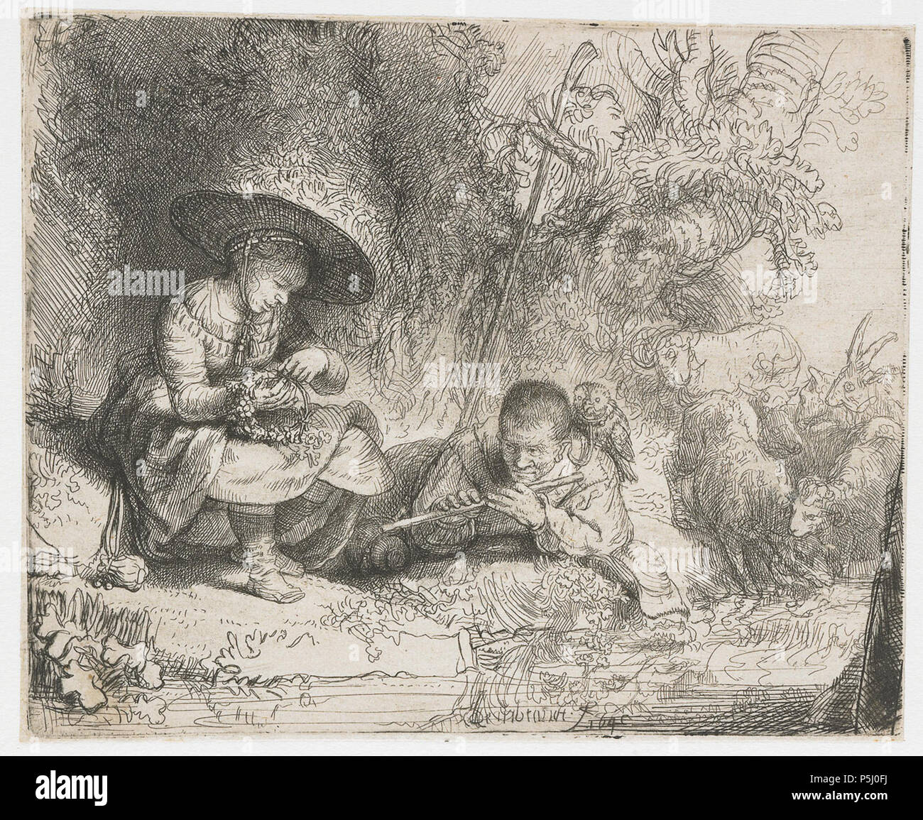 Der Flötenspieler 1642. N/A 159 B 188 Rembrandt Stockfoto