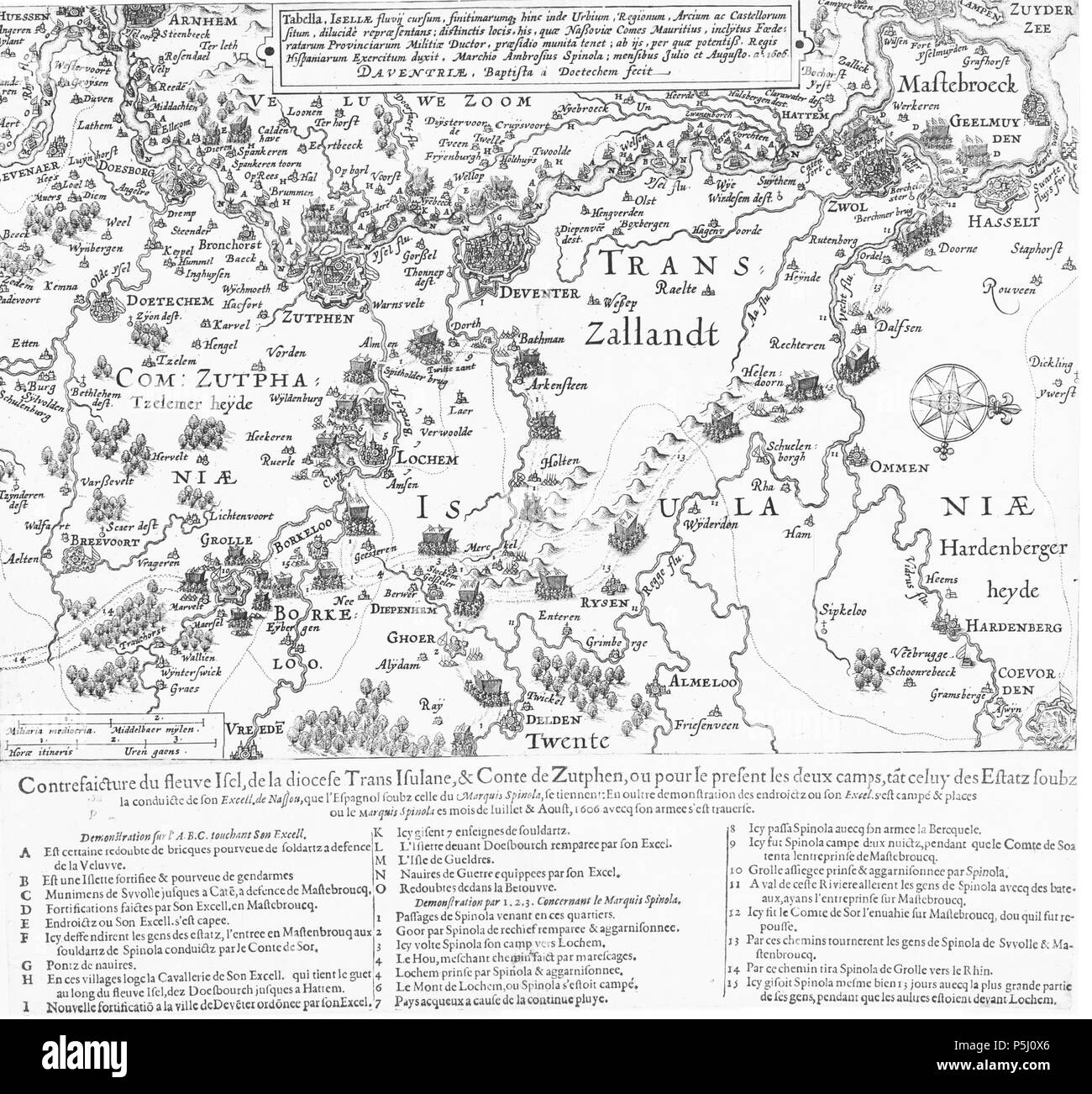 N/A. Englisch: Grafschaft Zutphen und Twente im Krieg, zwischen der niederländischen Armee und der Spanischen Armee. Deutsch: Zutphen De Graafschap Twente oorlog, tussen het Nederlandse Leger en het Spaanse leger. 1606. Van Twente, Achterhoek Dotecom 57 1606 Stockfoto